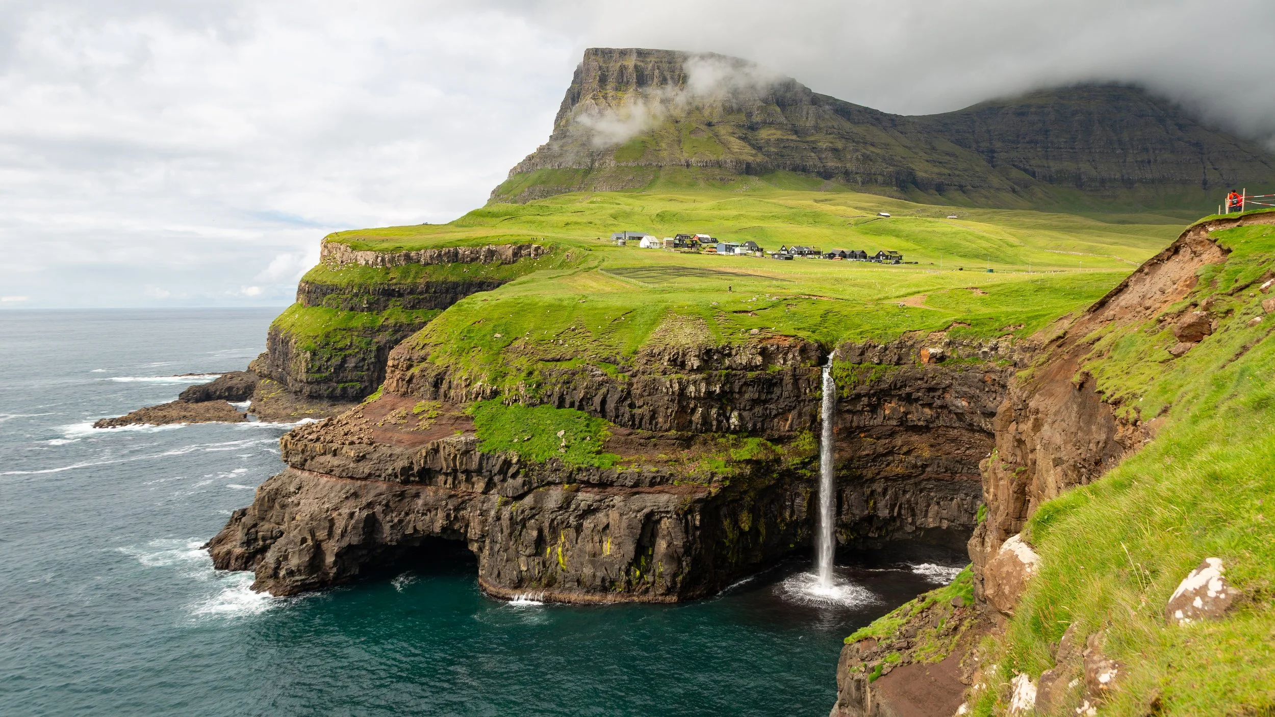  Broader perspective of the northwest coast, with the small village of Gasadalur behind 