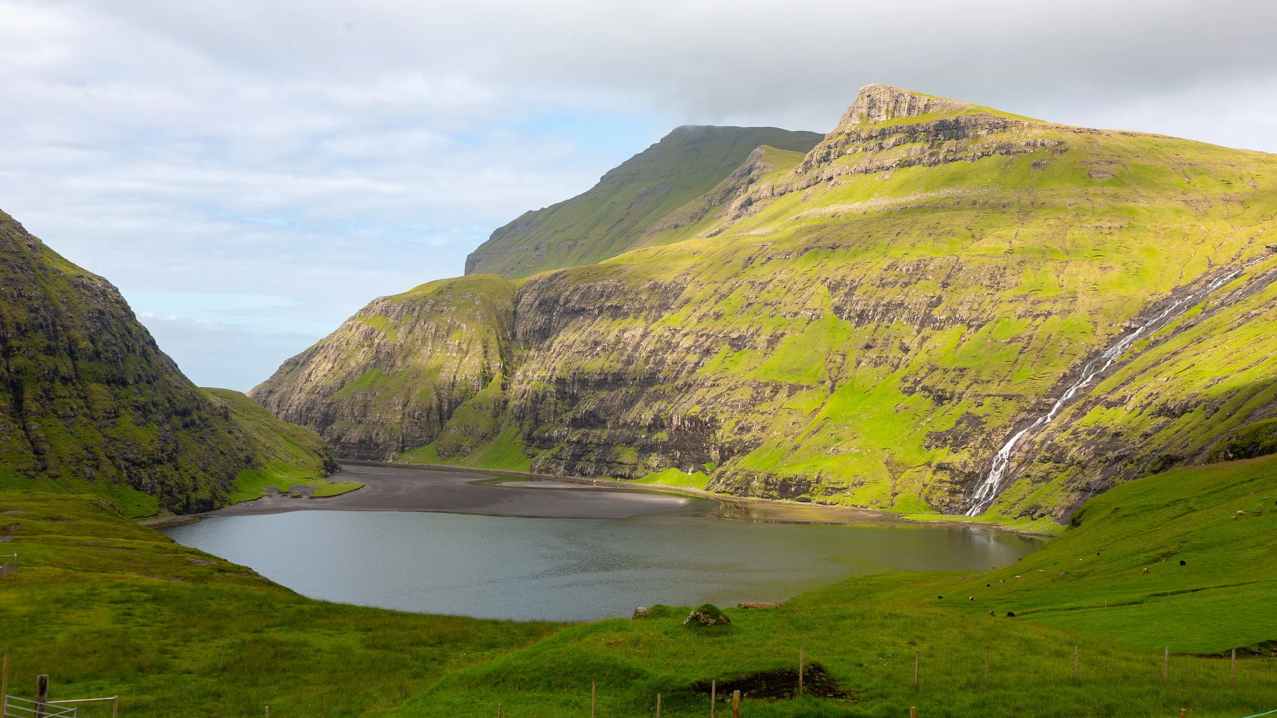  A former sea inlet at Saksun, where a storm previously blocked the inlet with sand, turning the harbour into an inaccessible seawater lagoon named Pollurin 