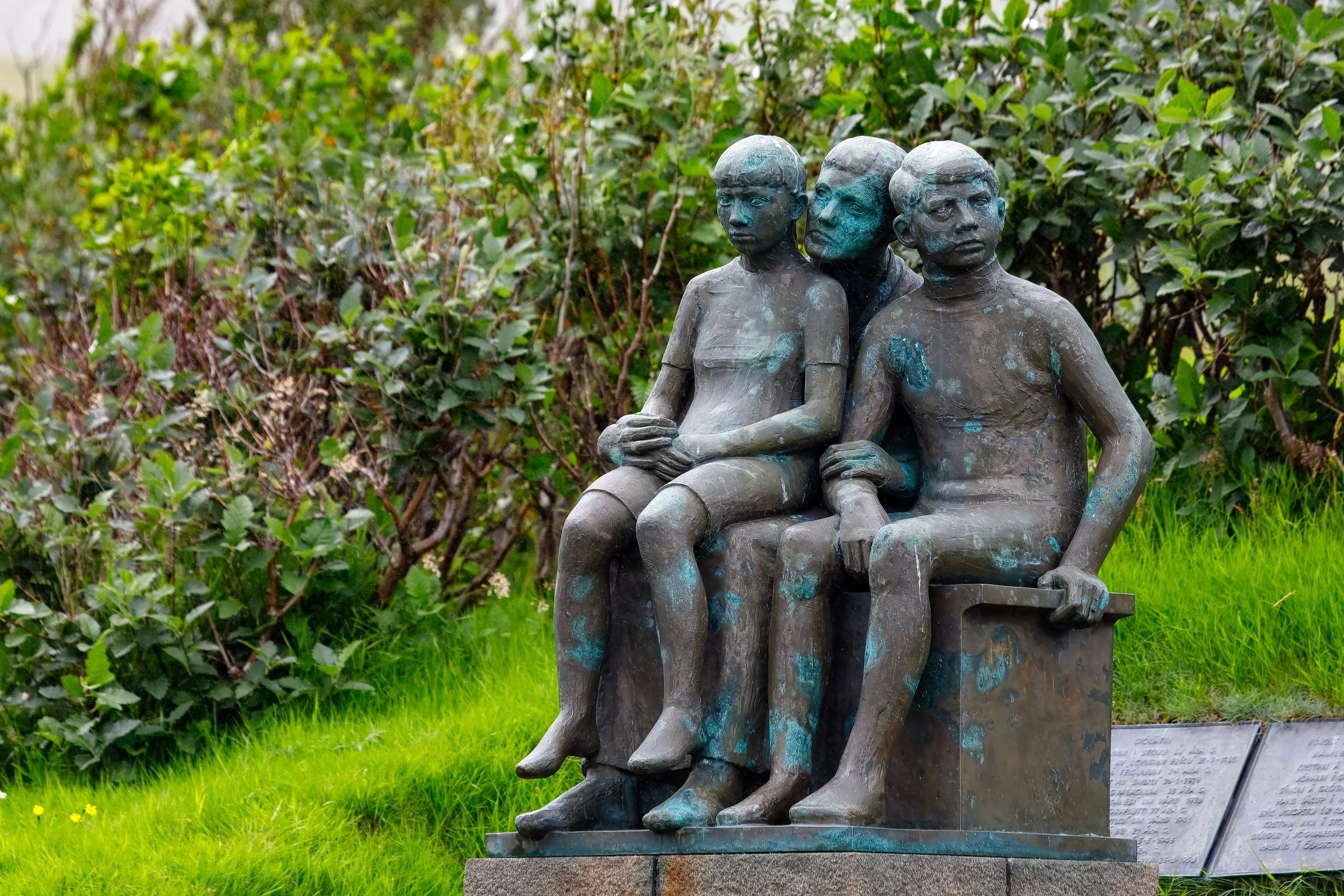 Bronze sculpture in Minnisvarðin í Gjógv memorial park honours local fishermen from the village who were lost at sea 