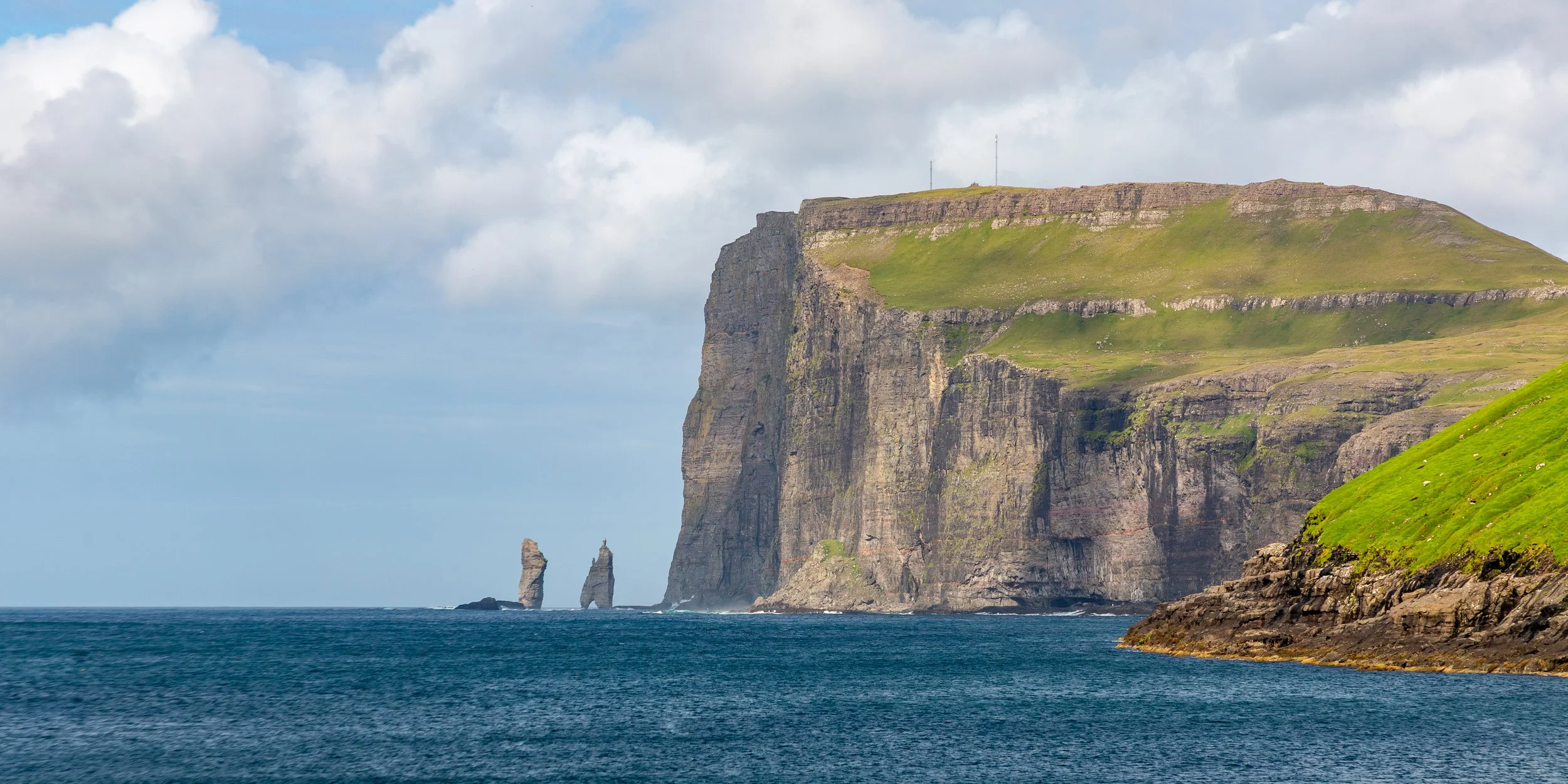  Continuing along the way to Tjørnuvík, we get the opposite perspective of the cliff coast and Risin og Kellingin (The Giant and the Witch) sea stacks  