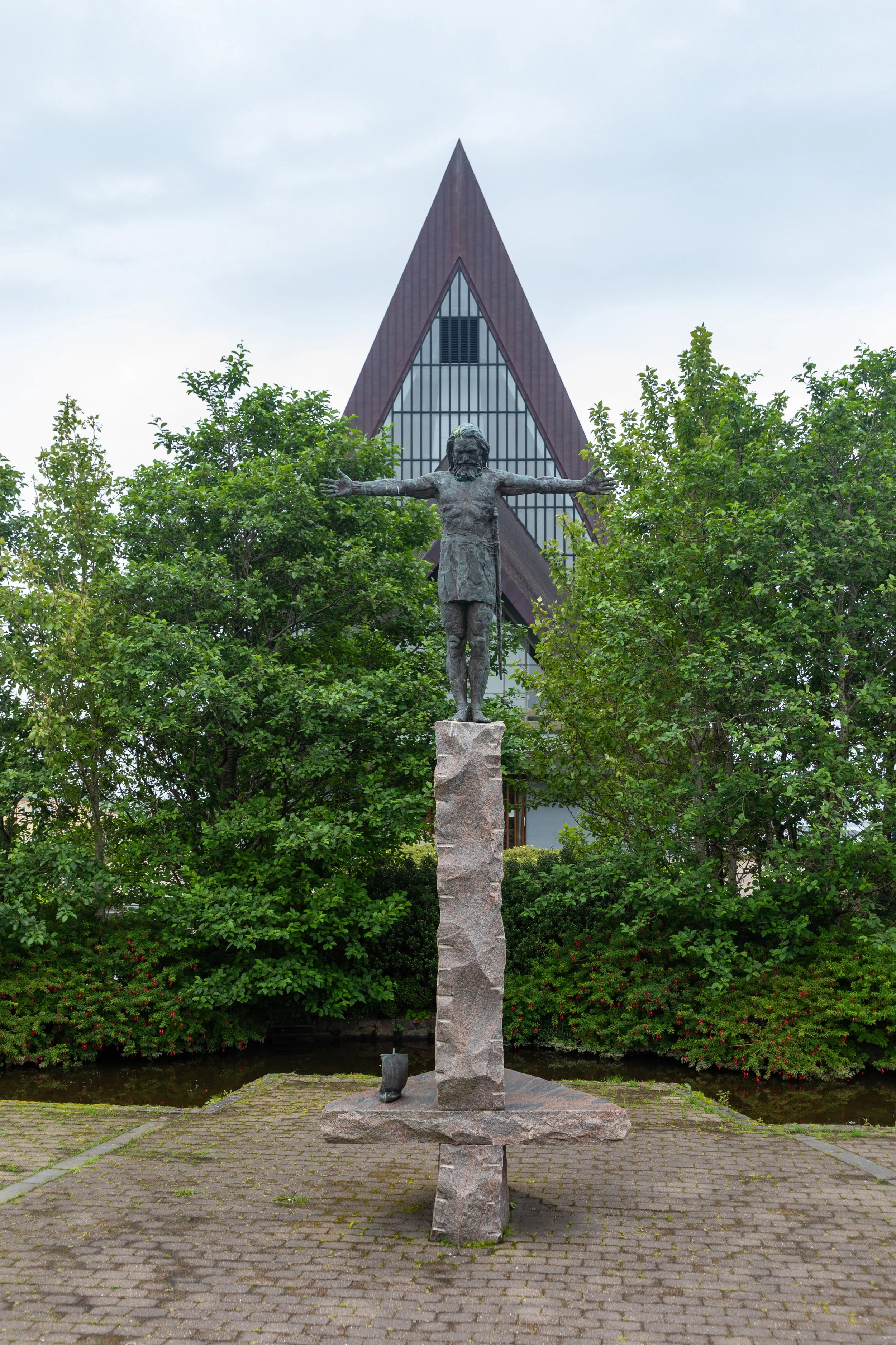  2006 Hans Pauli Olsen monument,. erected in front of the church in memory of Sigmundur Brestisson (961-1005), who brought Christianity to the Faroes 