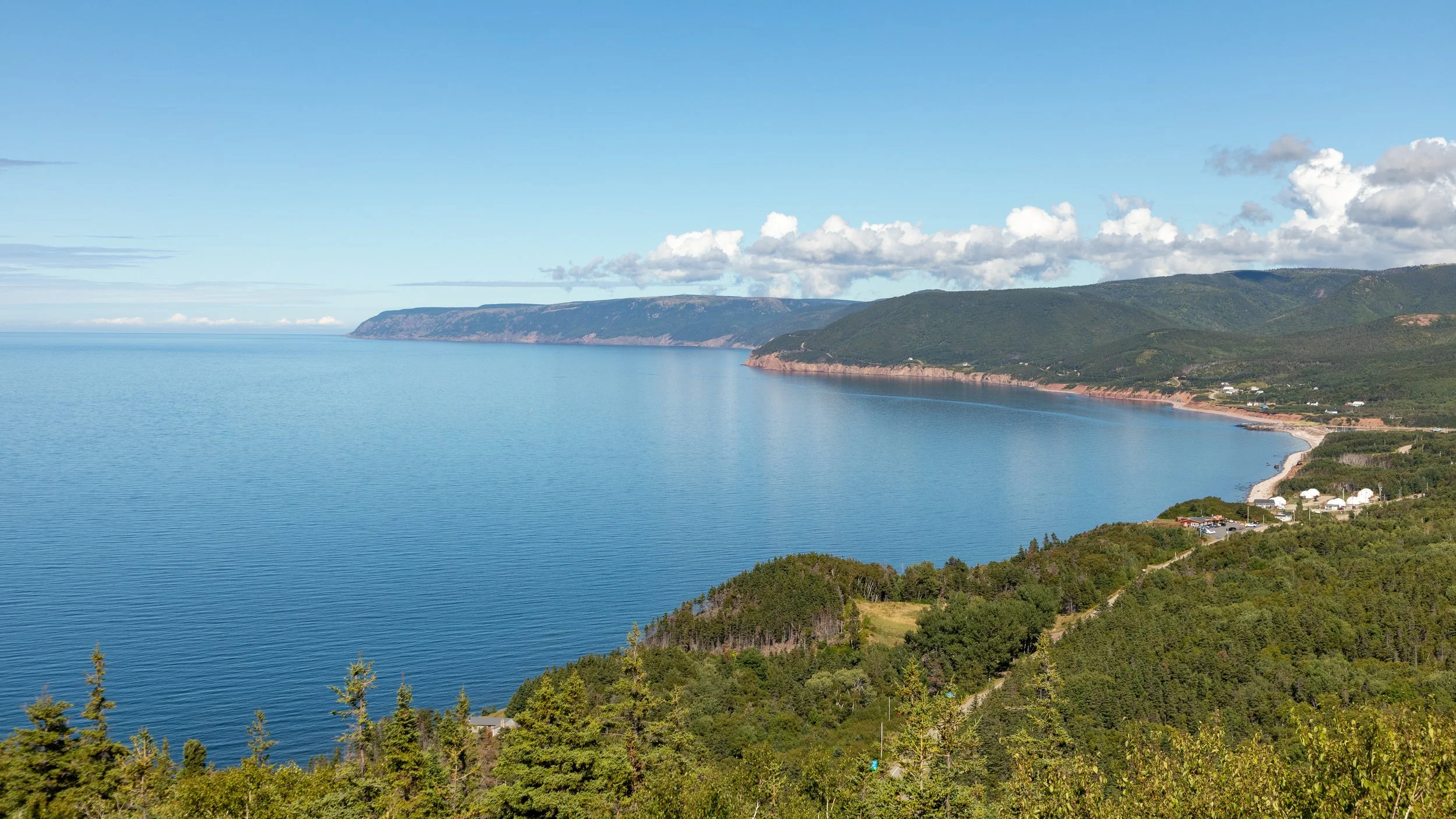  Looking back on Pleasant Bay as we switchbacked our way up the coastal mountain 