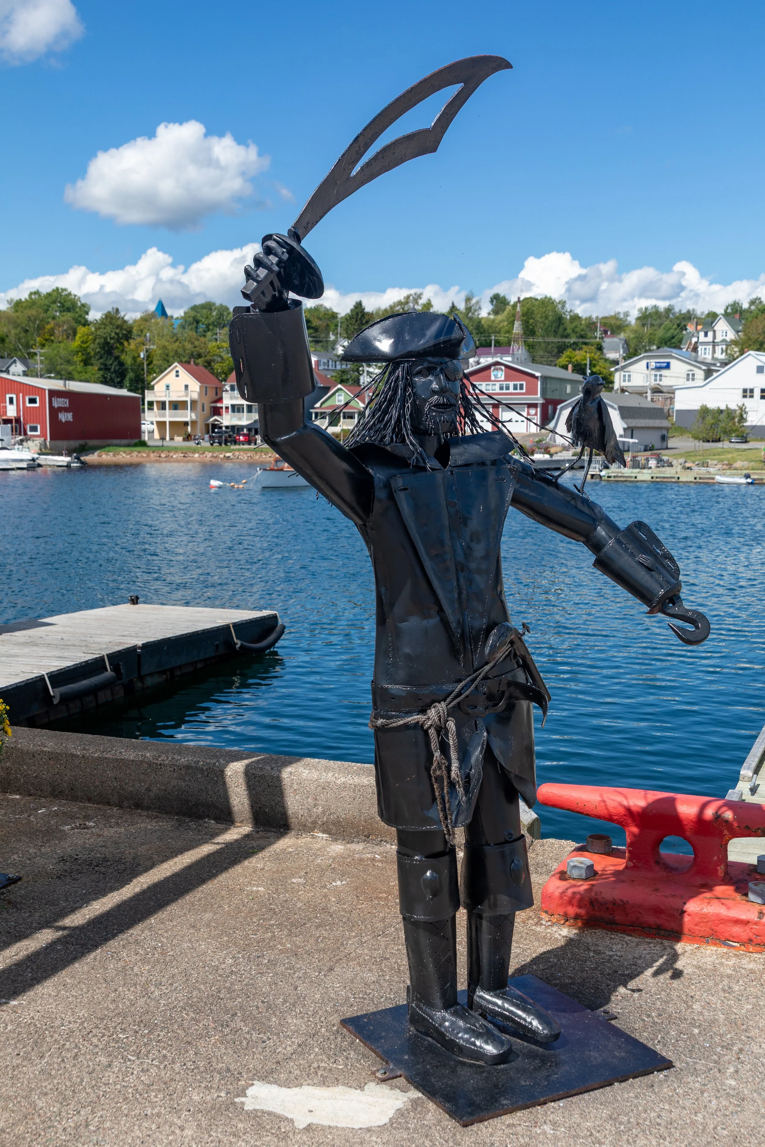  Metal pirate sculpture on Baddeck dock 