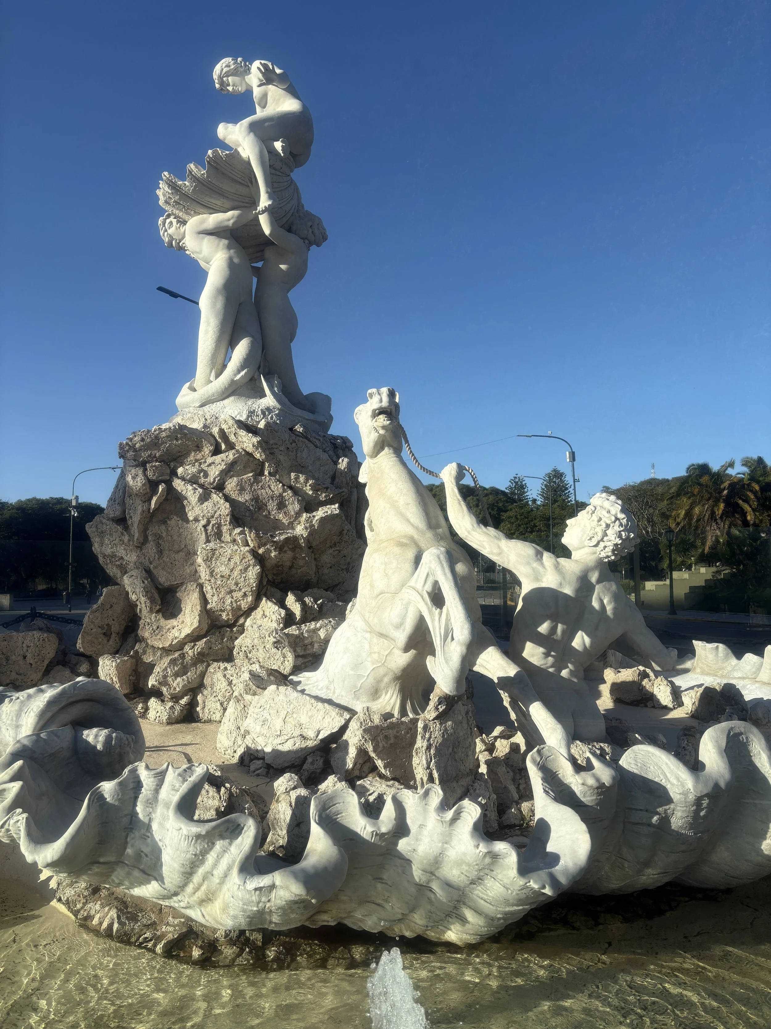  Fountain of the Nereids (1903) by sculptress Lola Mora, depicting the Greek mythological story of the birth of the goddess Venus.  The depiction of nudity created by a woman caused scandal at the time. 