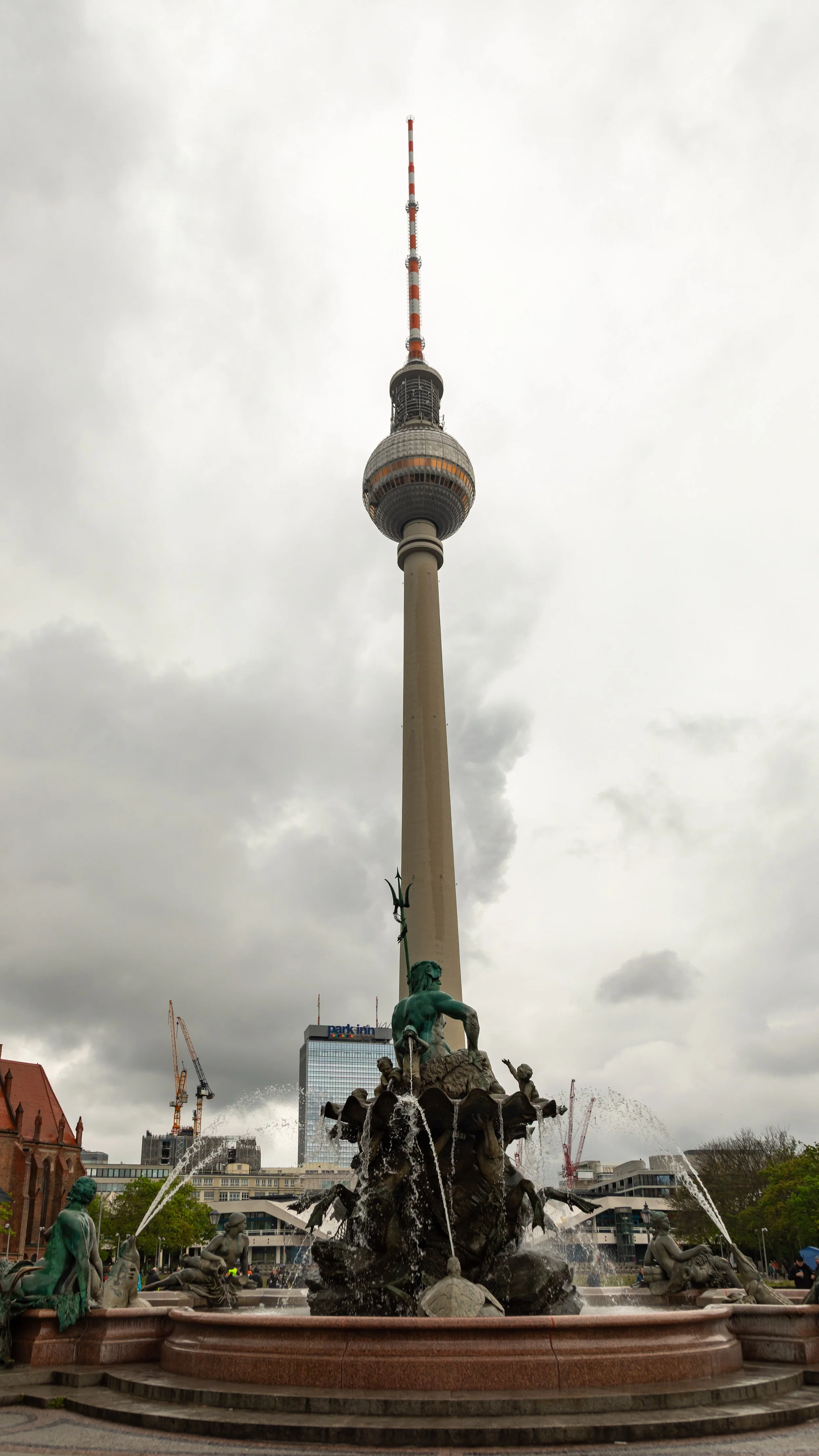  Berlin TV Tower with the Neptune Fountain (1891) in the foreground 