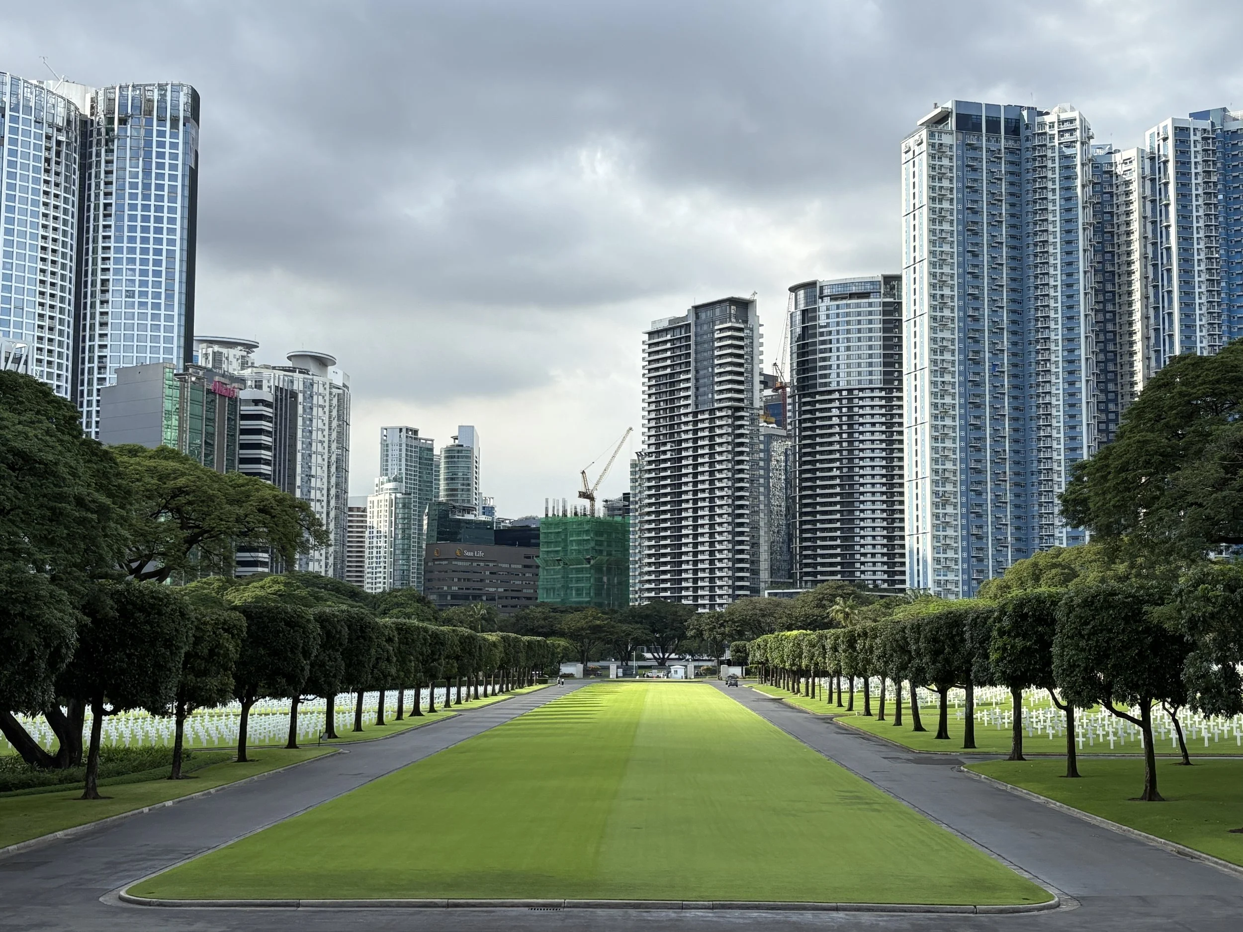  Modern buildings surround the war cemetery 