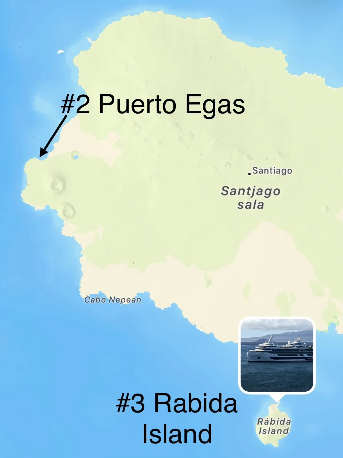  Over lunch and during the early afternoon we had made it to the small Rabida Island off the southern coast of Santiago Island 