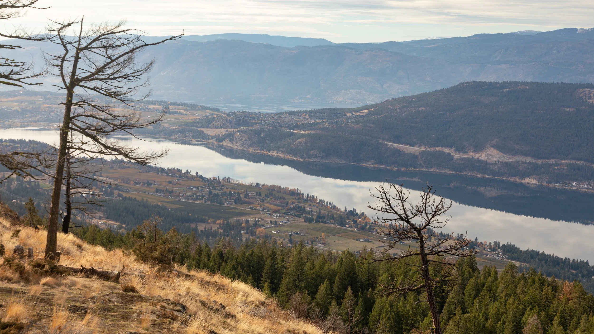  Looking down at Wood Lake and the mountain ranges beyond 