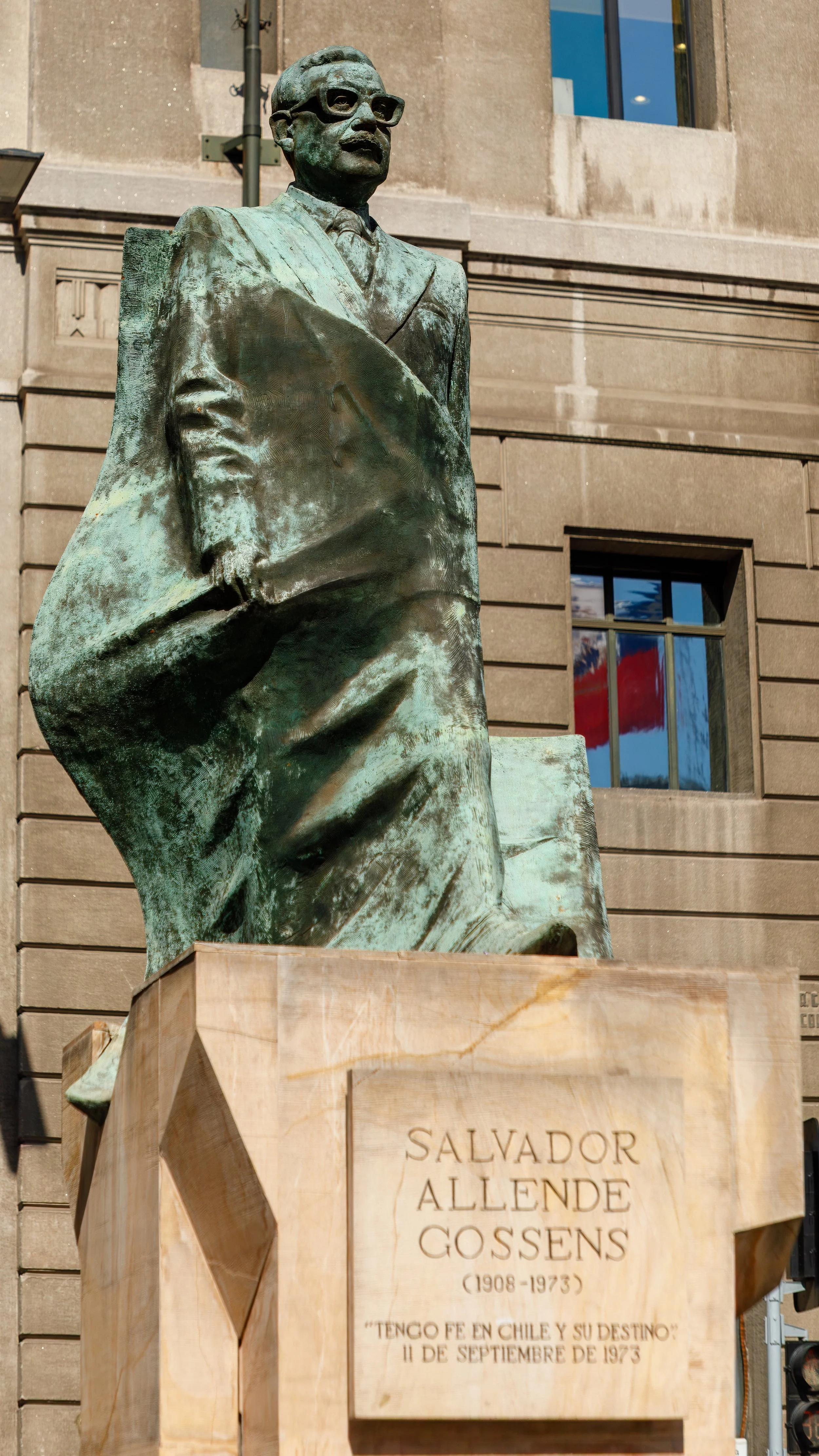  Bronze statue of Salvador Allende Gossens, the first socialist leader of Chile, elected president in 1970 