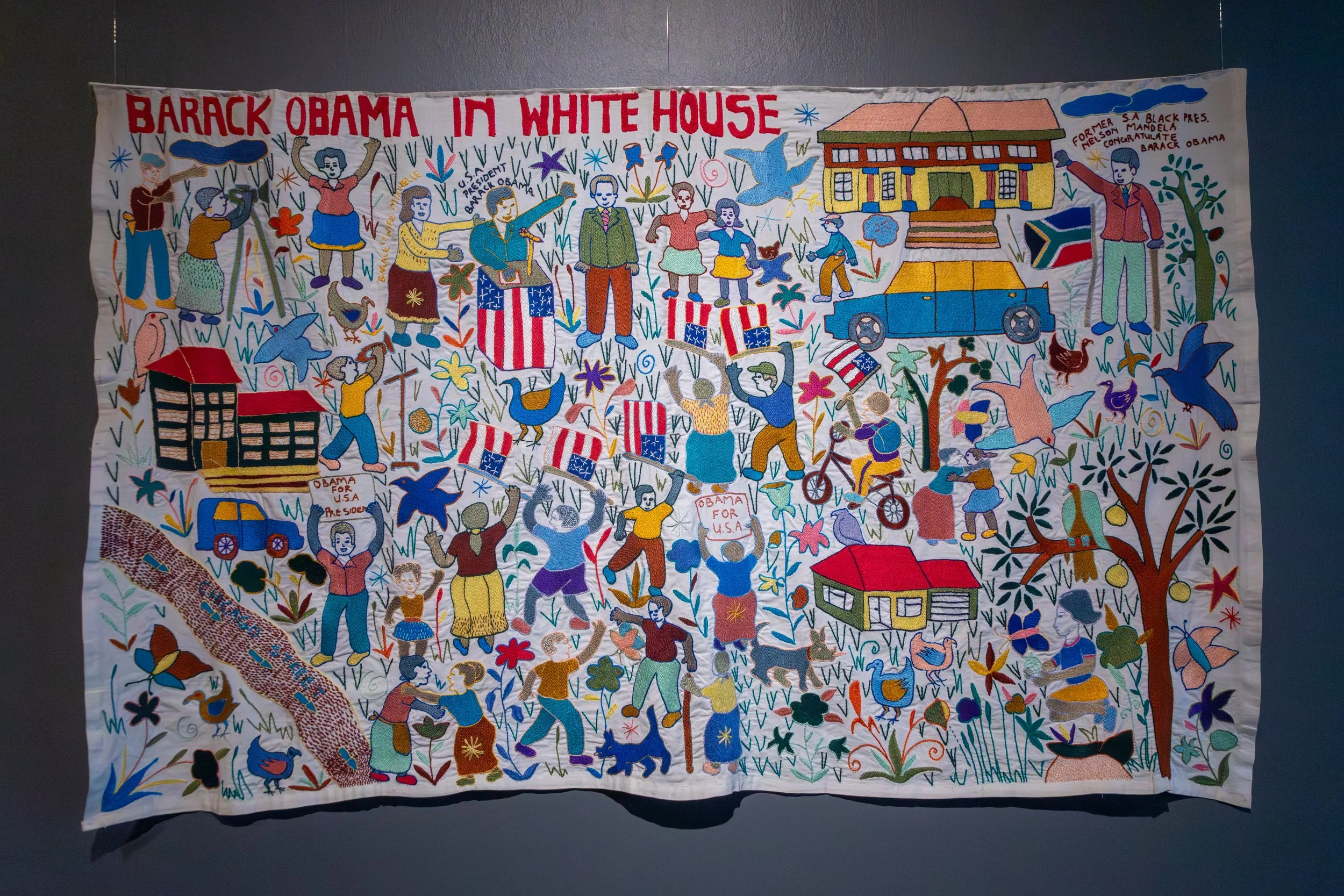  Textile artwork titled "BARACK OBAMA IN WHITE HOUSE" in one of the museums in the CCLM complex 