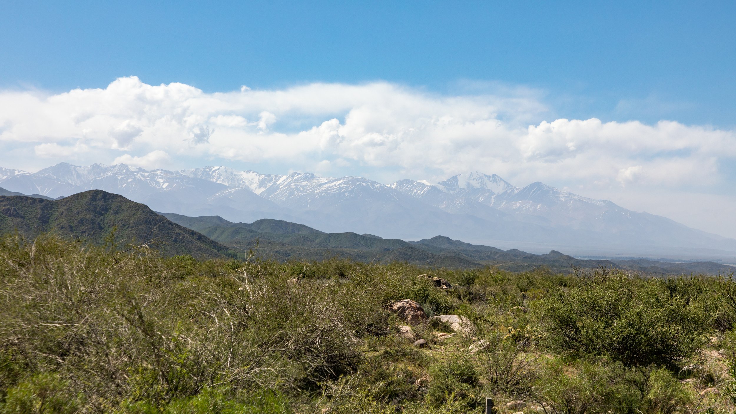  Continuing our journey south to Mendoza, the Andes tower in the distance 