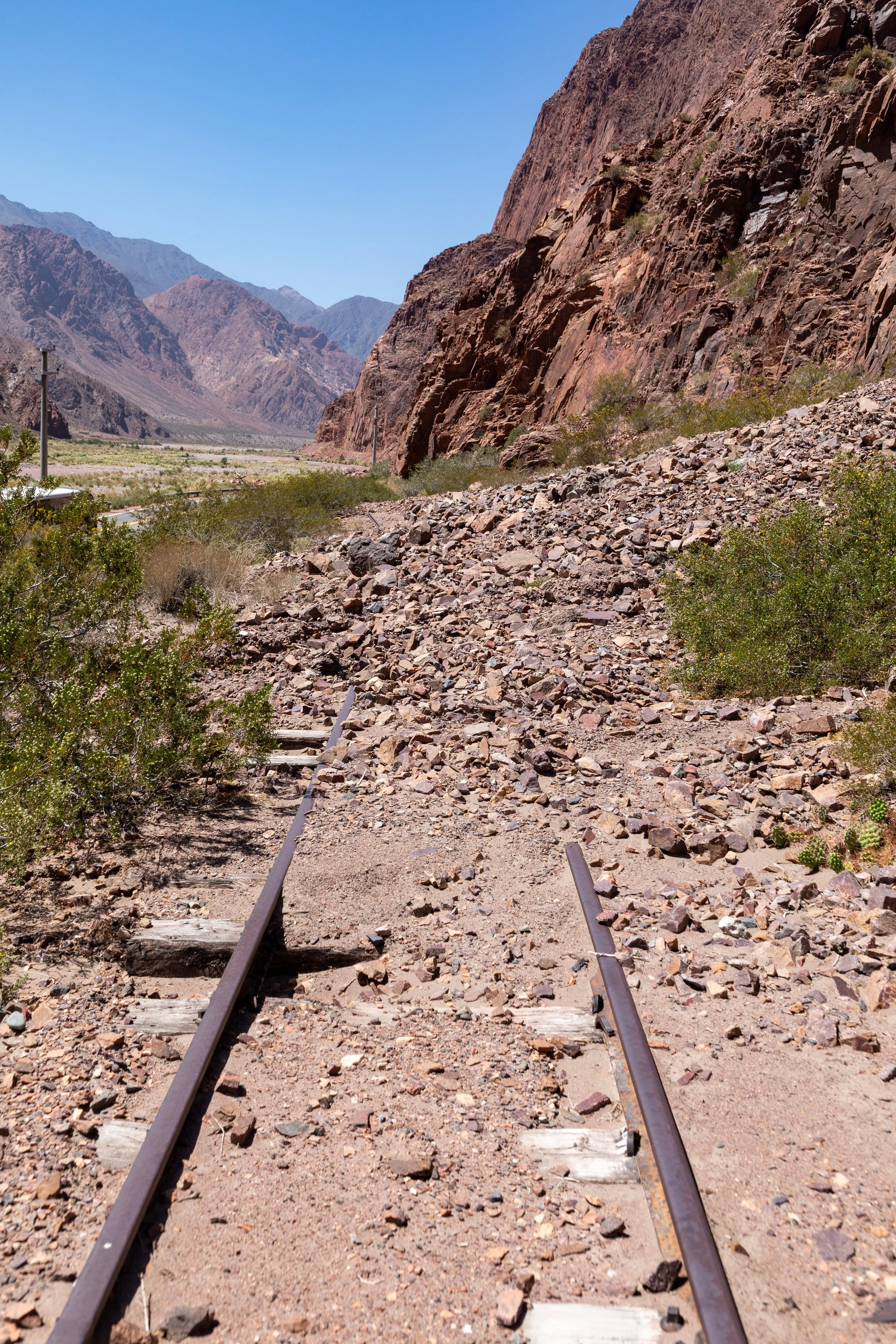  Inspecting the partially buried railway tracks 