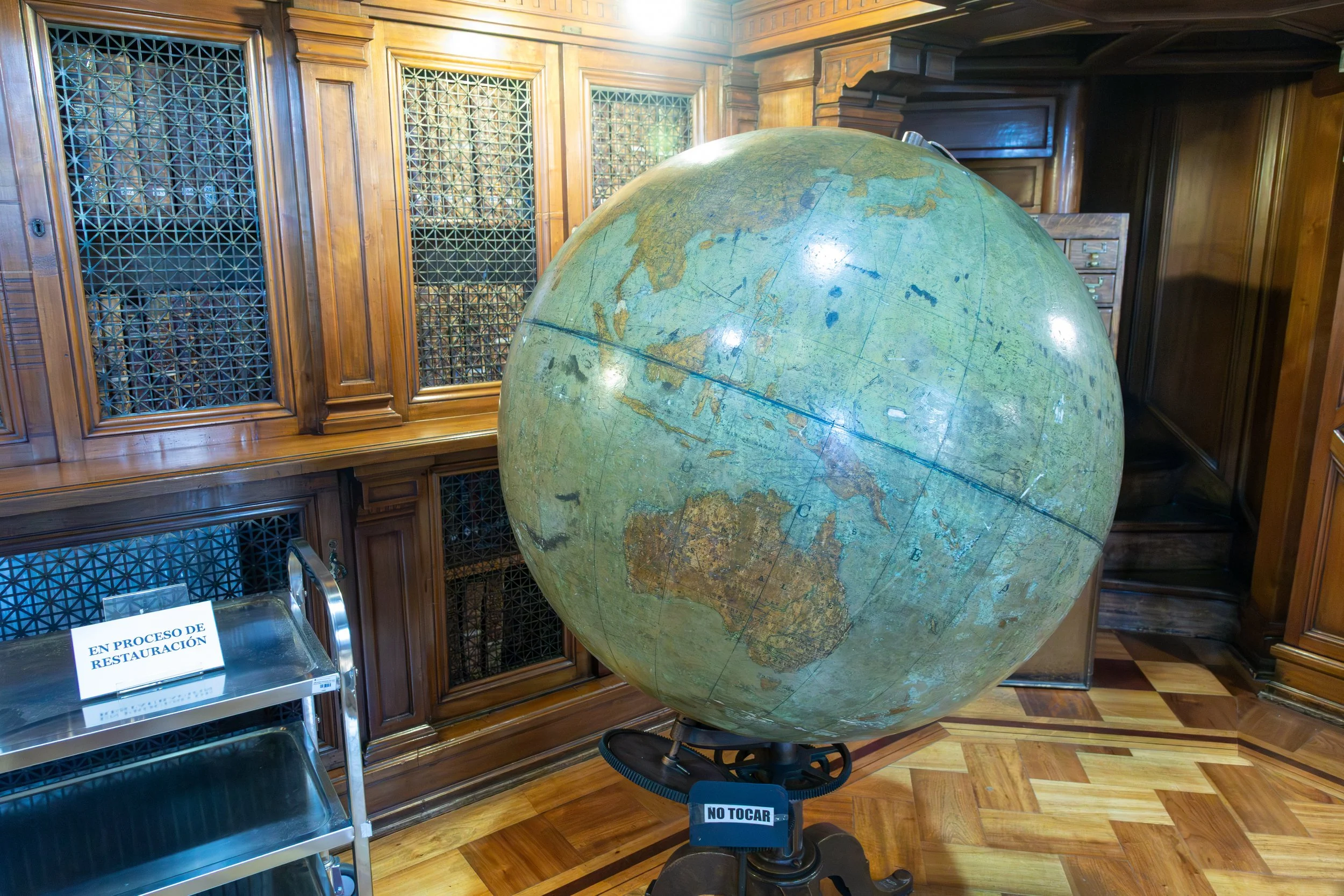  Historic globe in the museum shows a snapshot of the view of the planet at that time 