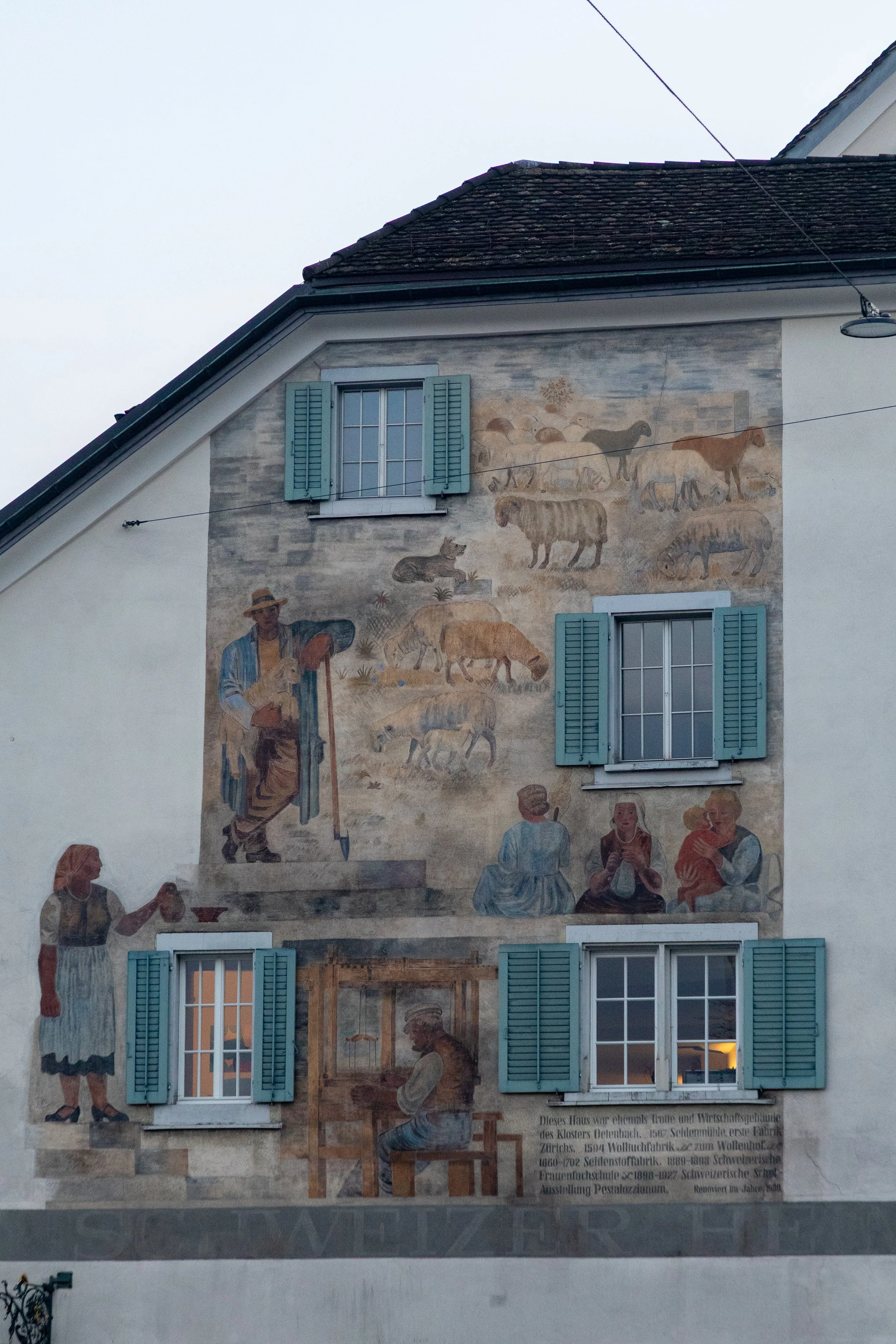  One of many wall murals that decorate and bring charm to old Zurich 