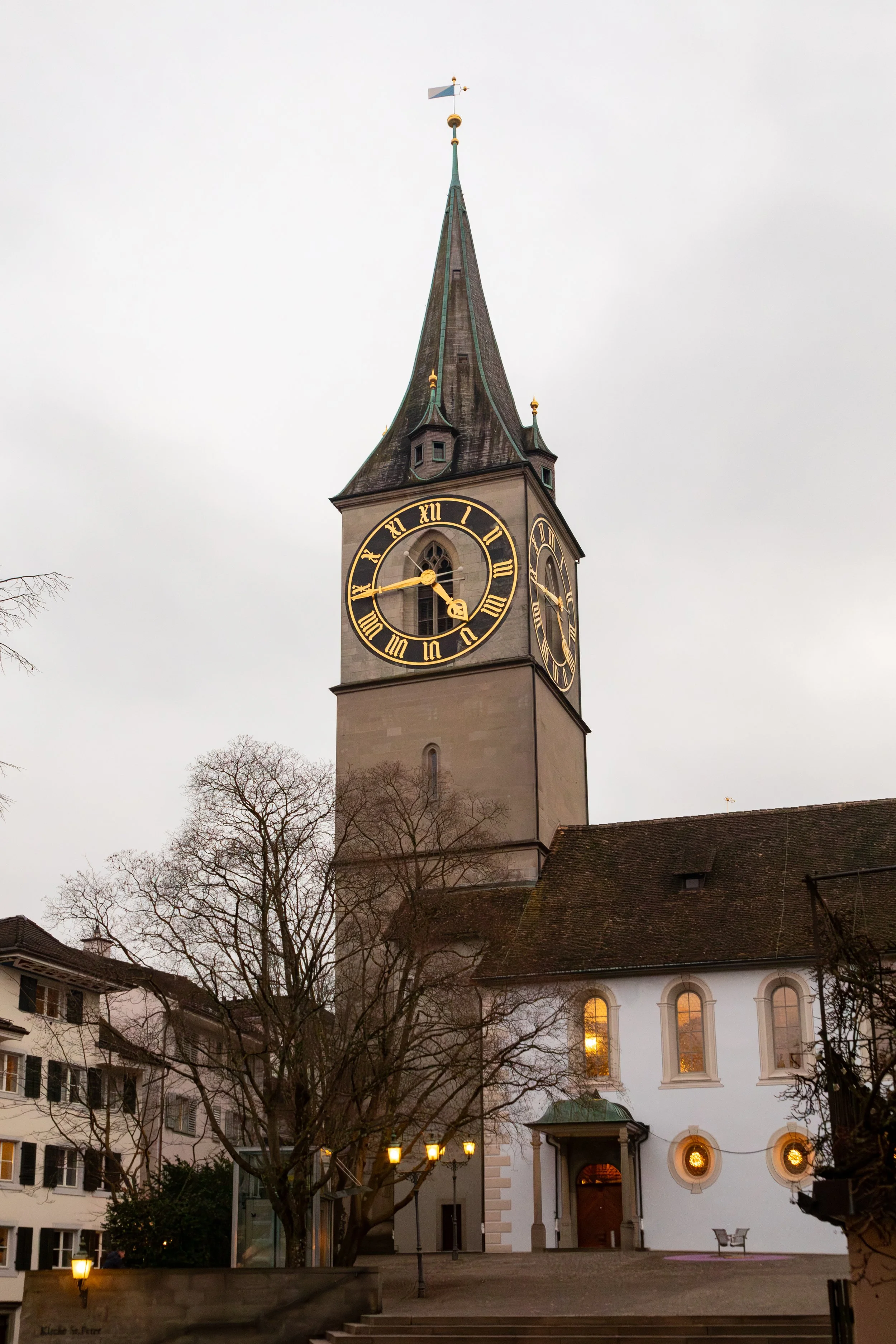  St Peter’s Church is the old parish church in Zurich with the current structure including the large clock face completed around 1230 