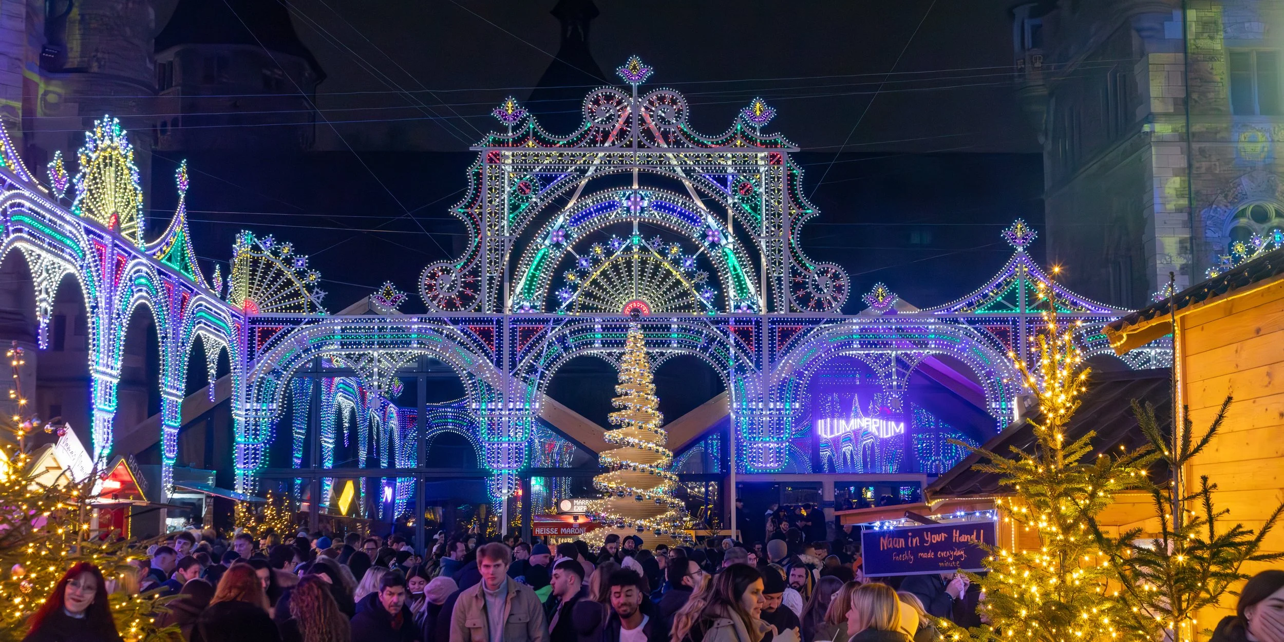  Very packed with guests enjoying the fancily-lit courtyard 