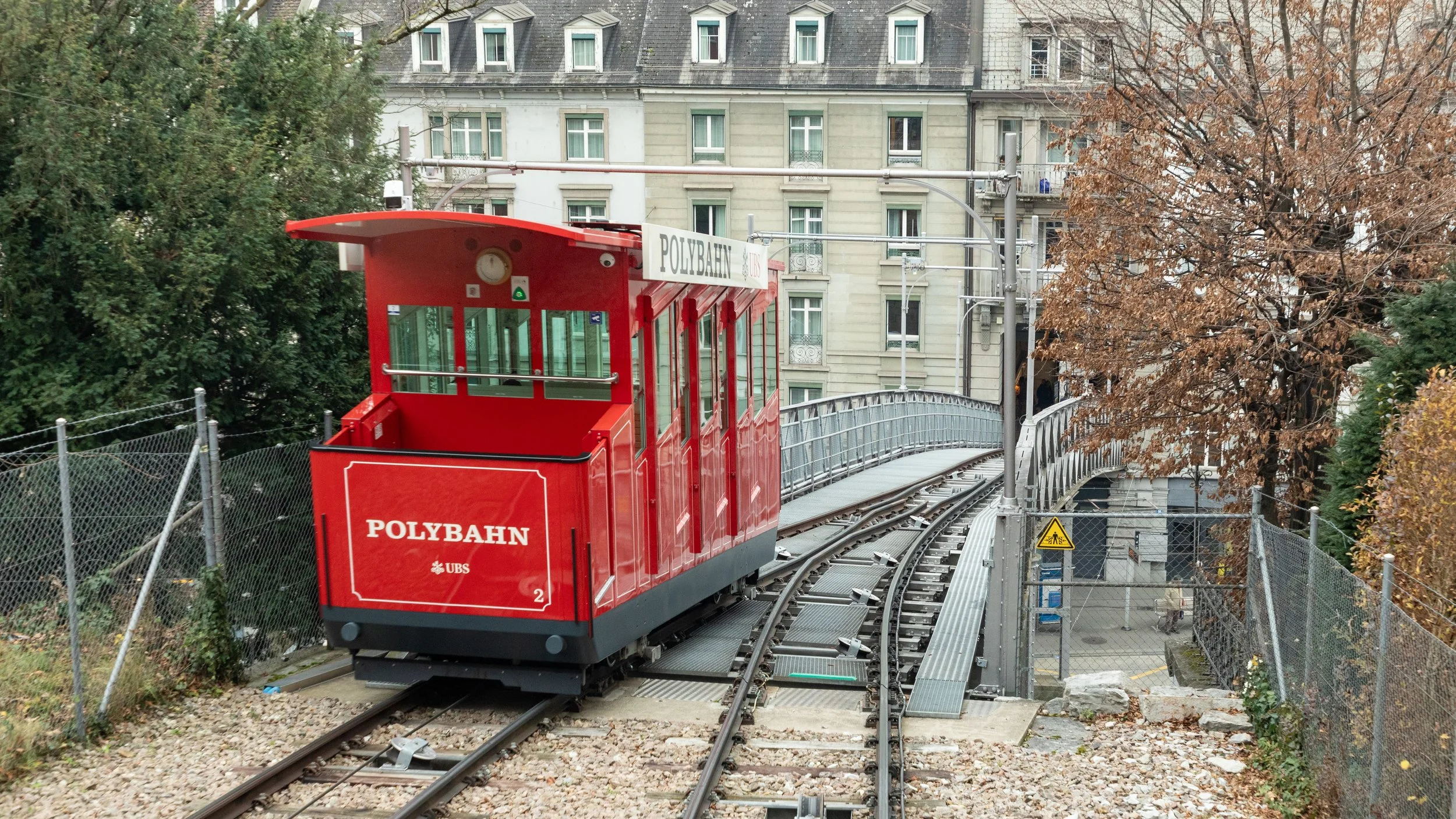  Riding the Polybahn funicular linking the Central square with the Polyterrace outside the university 