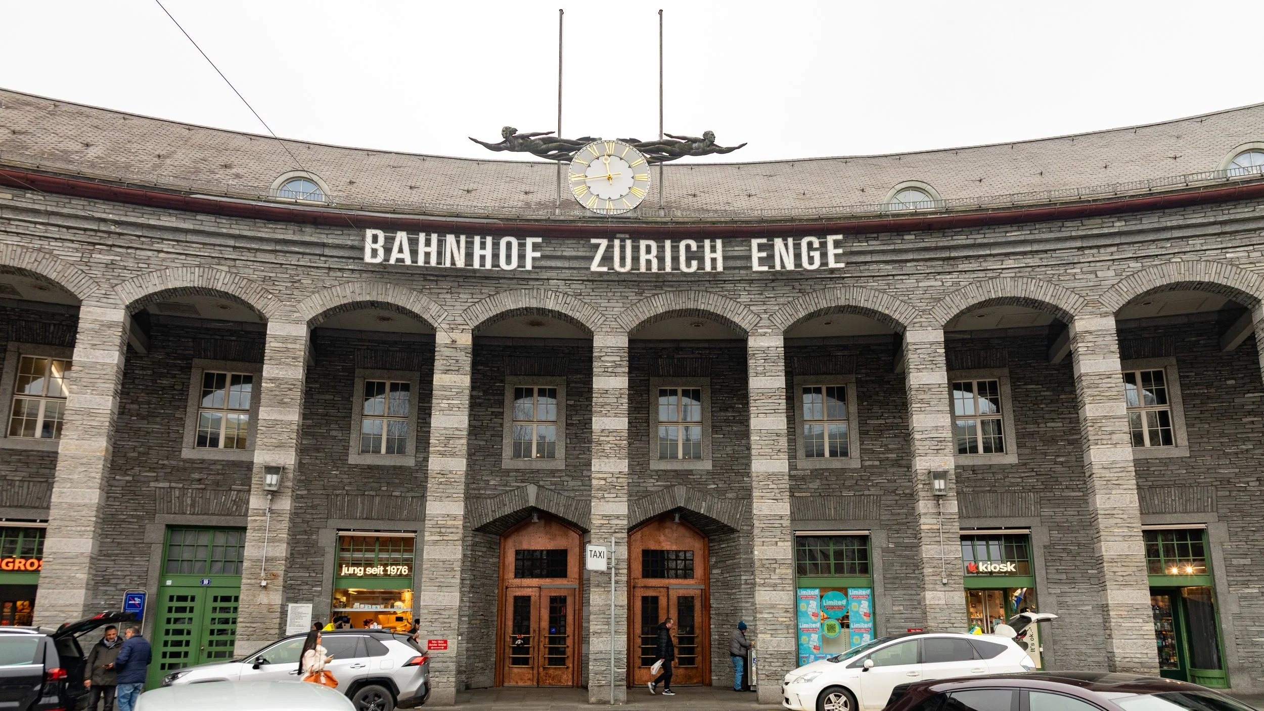  Zürich Enge train station, known for its beautiful architecture, features stunning stone mosaic elevations 