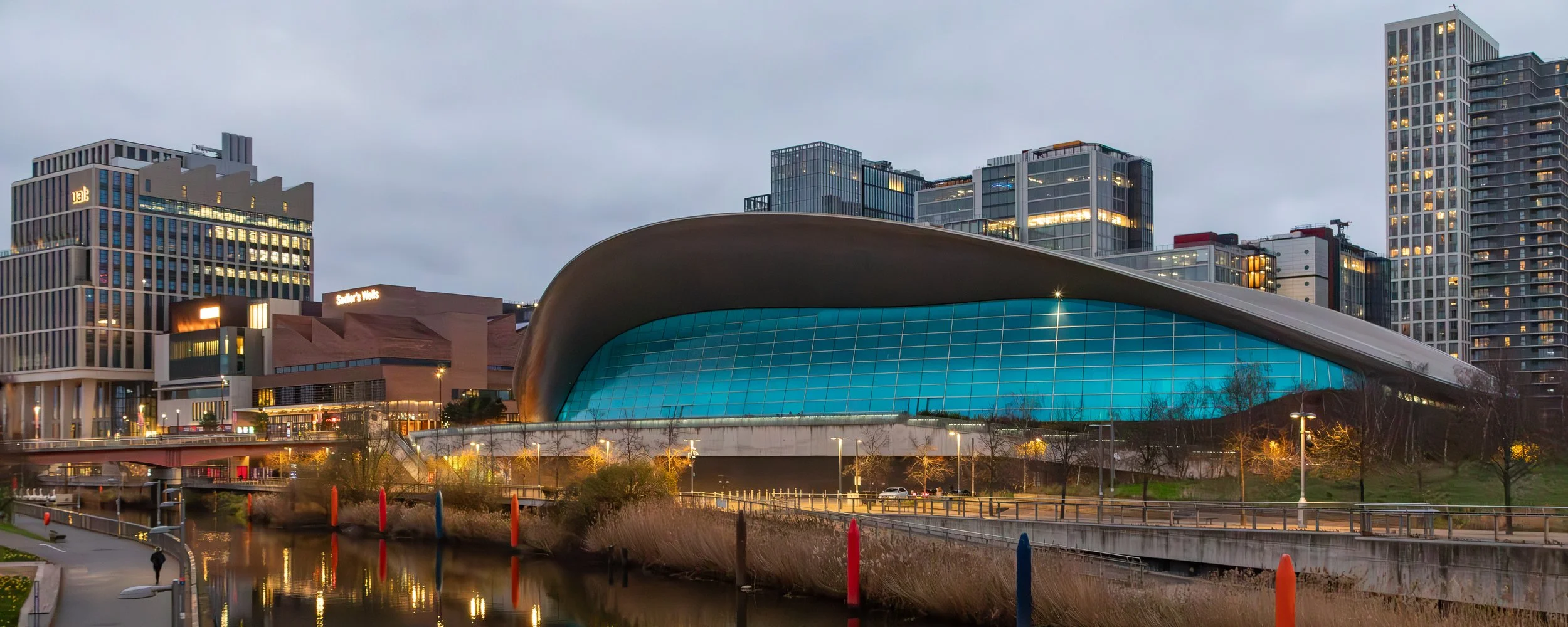  Back at the Aquatic Centre and the promenade along the Waterworks River 