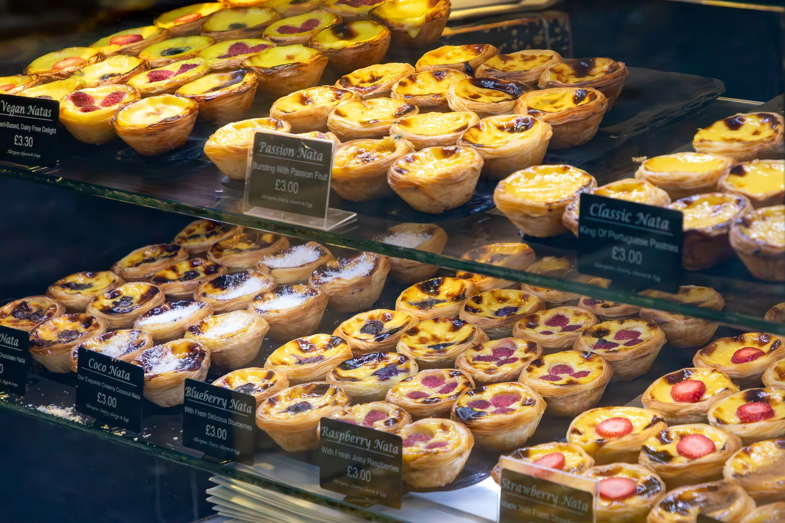  Portuguese tarts (pastel de nata) temptingly on display 