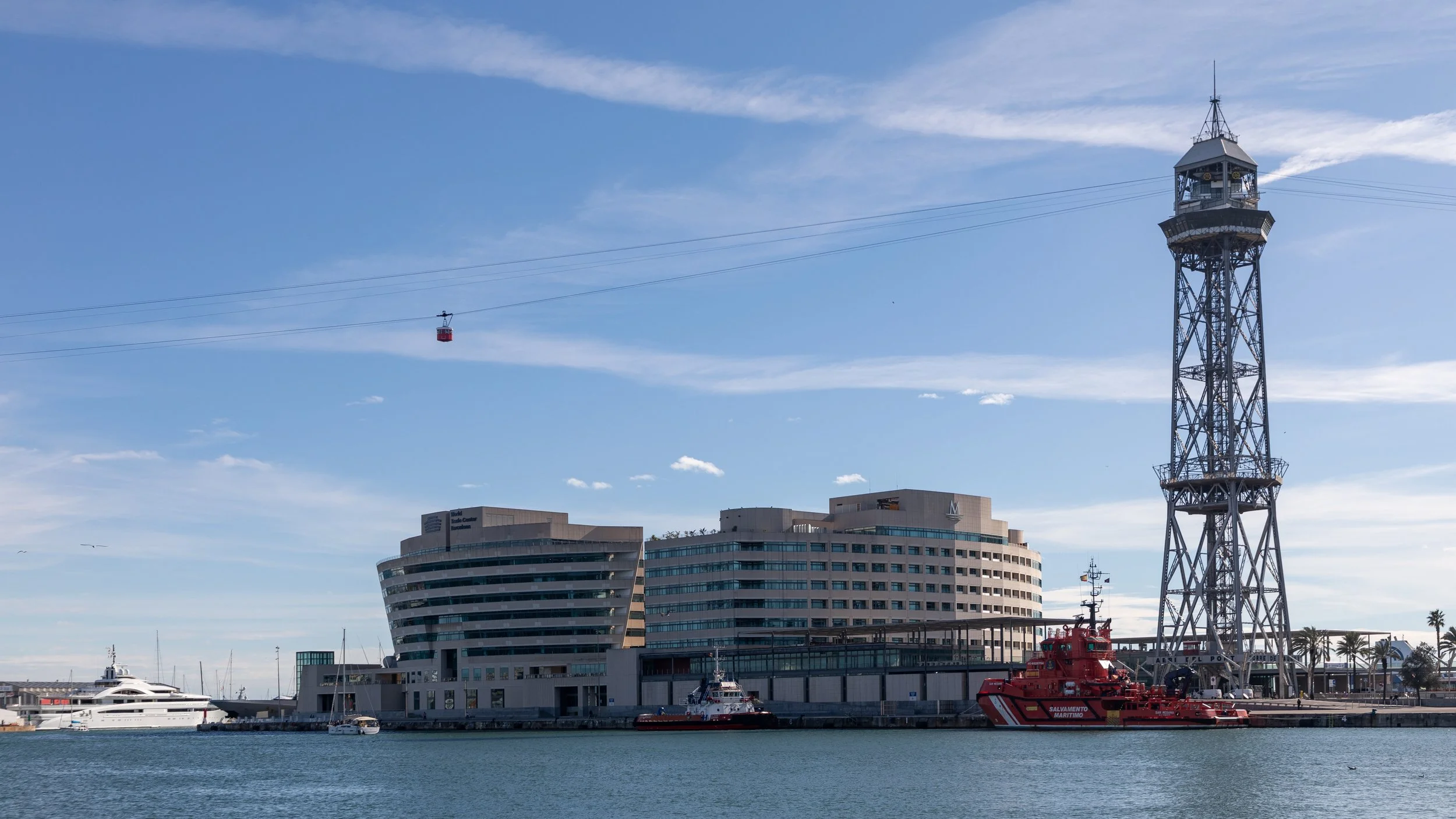  Looking across the harbour and Barceloneta and the cable car to Montjuic 