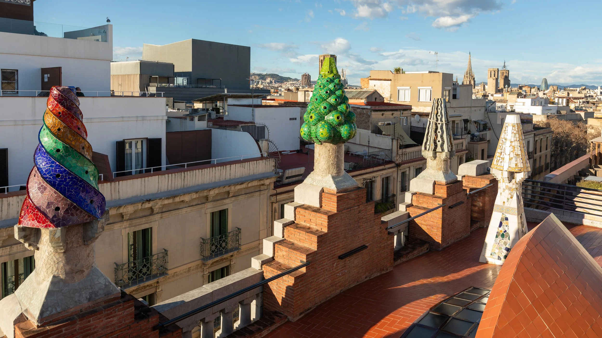  More of the chimneys decorating the flowing rooftop 