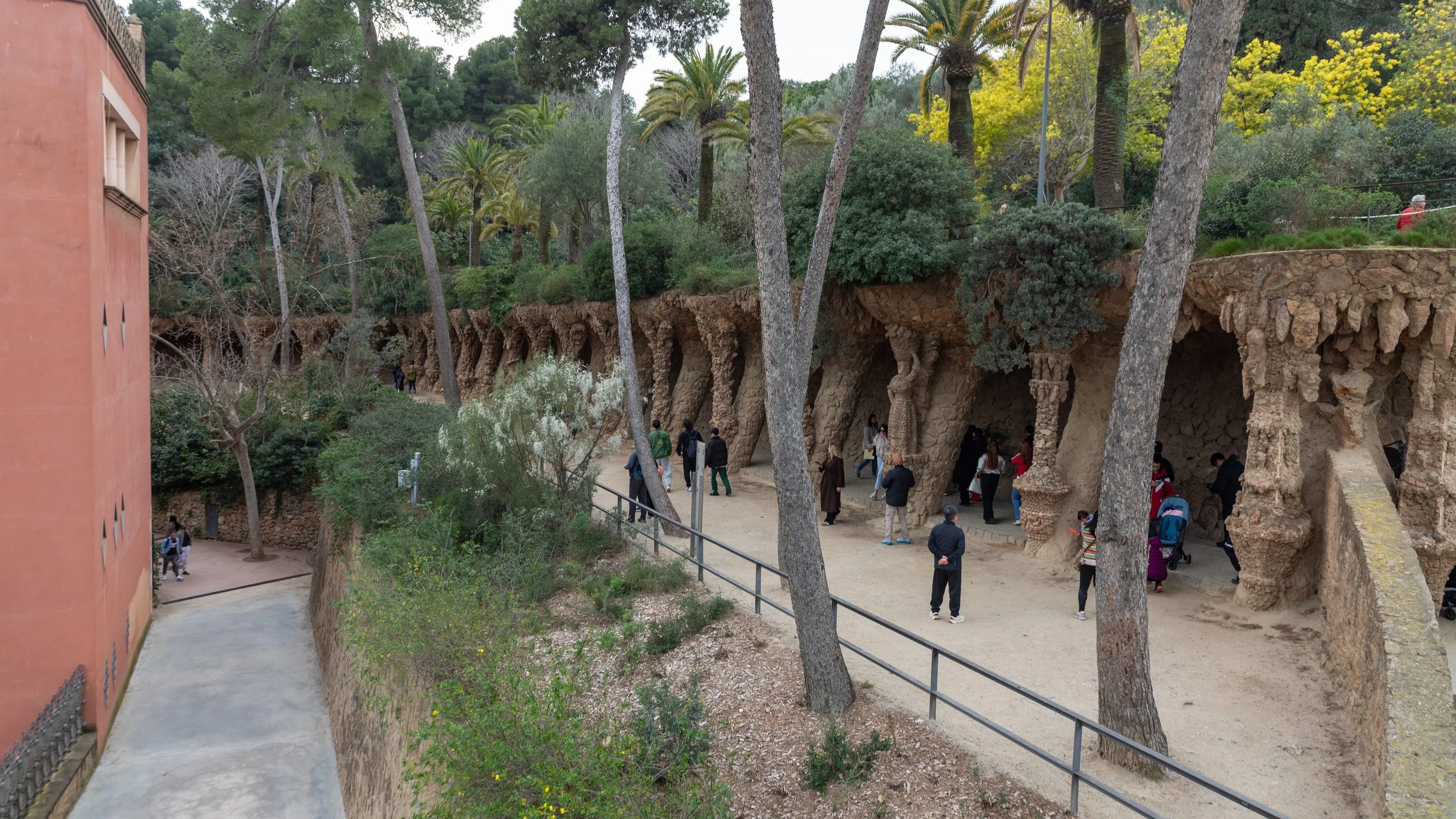  Making our way down from the terrace, the pathway of columns is designed to blend into nature 