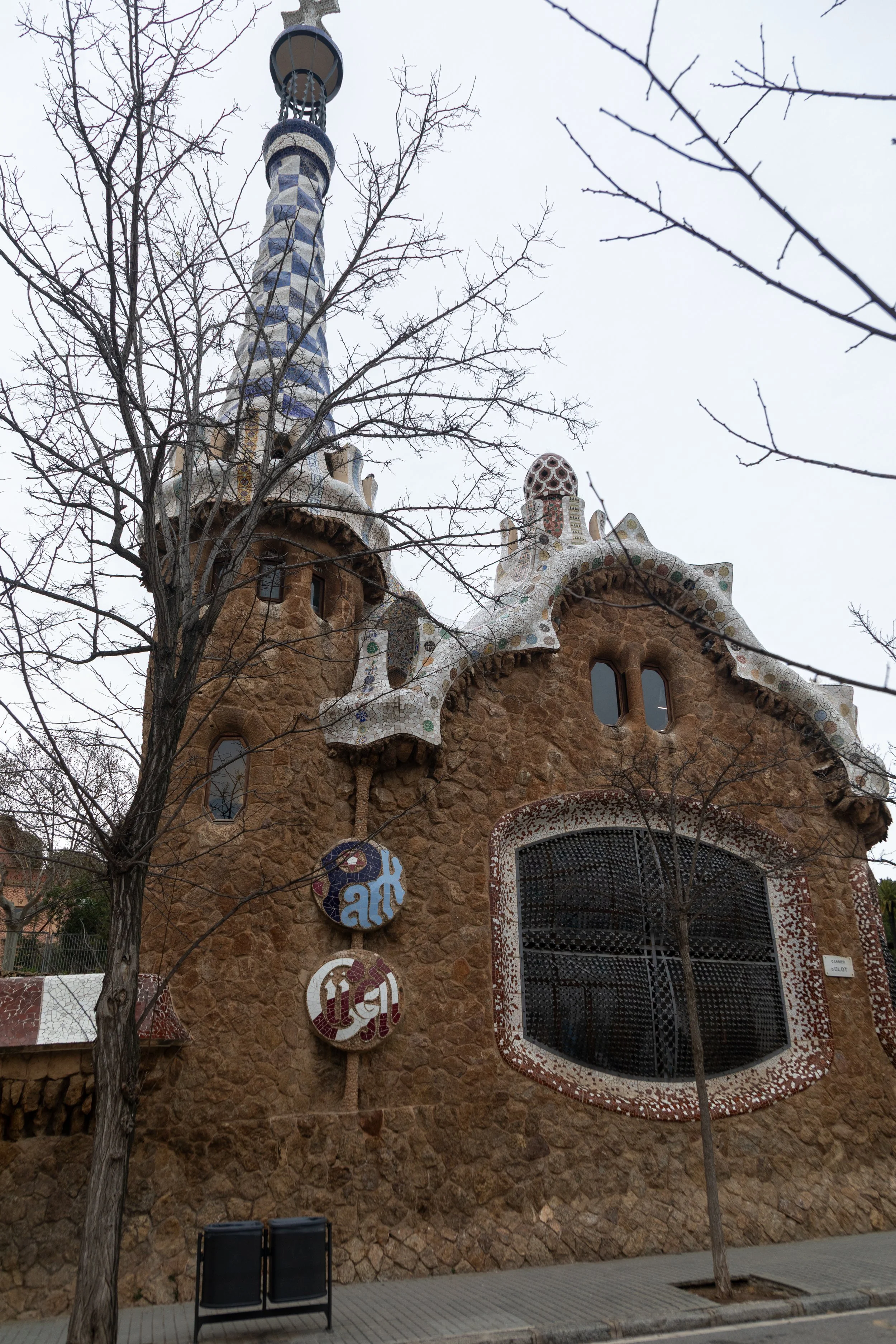  In the distinctive Gaudí style, of one of the two buildings flanking the main entrance 