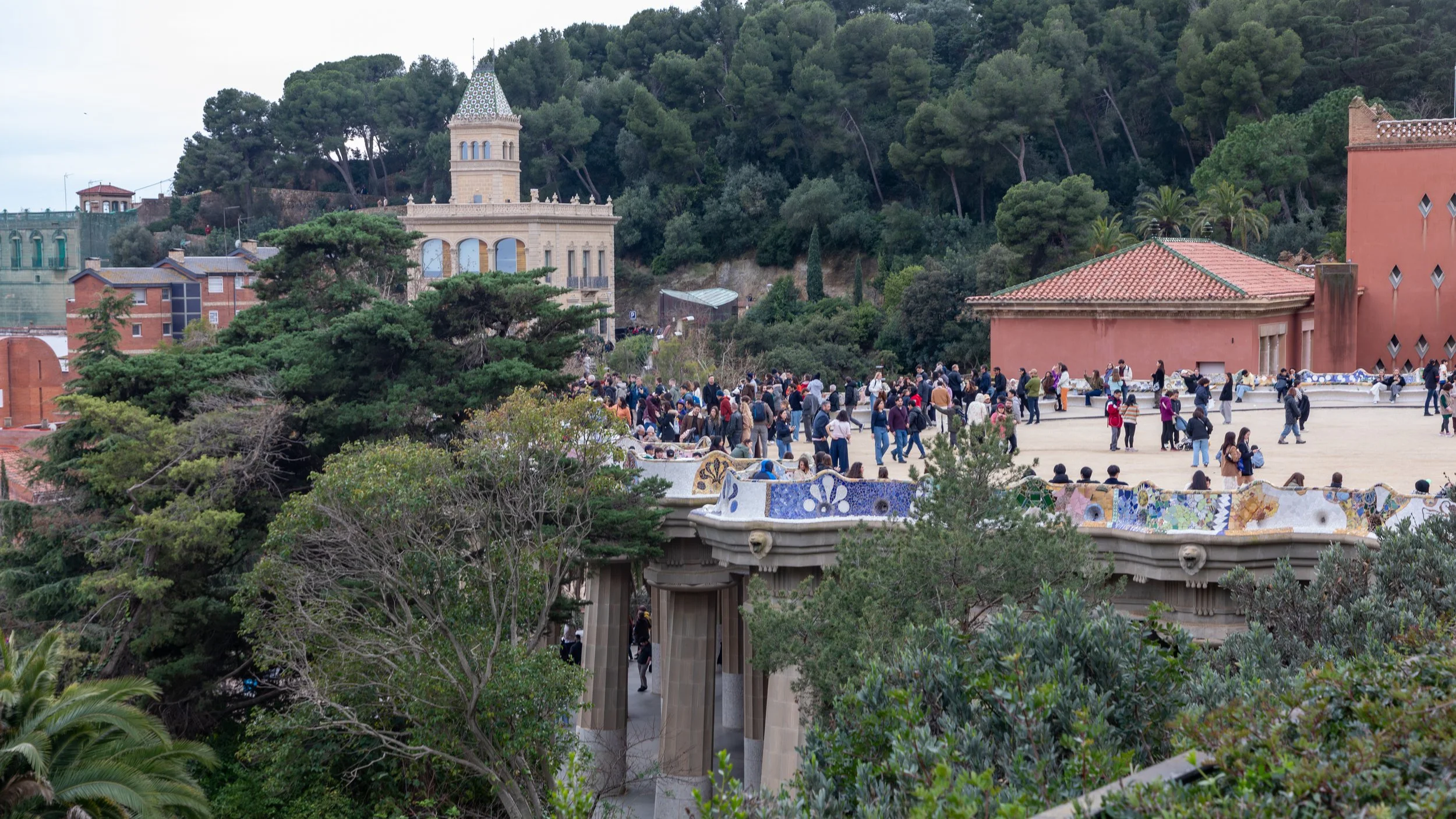  As Park Güell was a highlight of Gaudí's Barcelona, we were anxious to return and booked a reservation.  The main terrace was hopping for a late Sunday afternoon. 