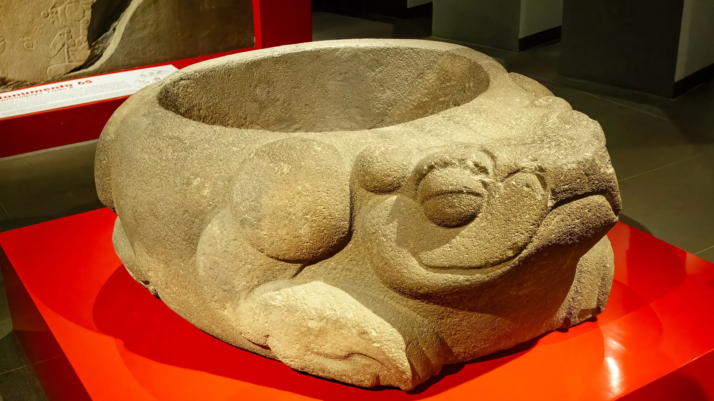  Pre-Columbian (250-600AD) Maya ritual offering vessel carved from stone in the shape of a giant toad 