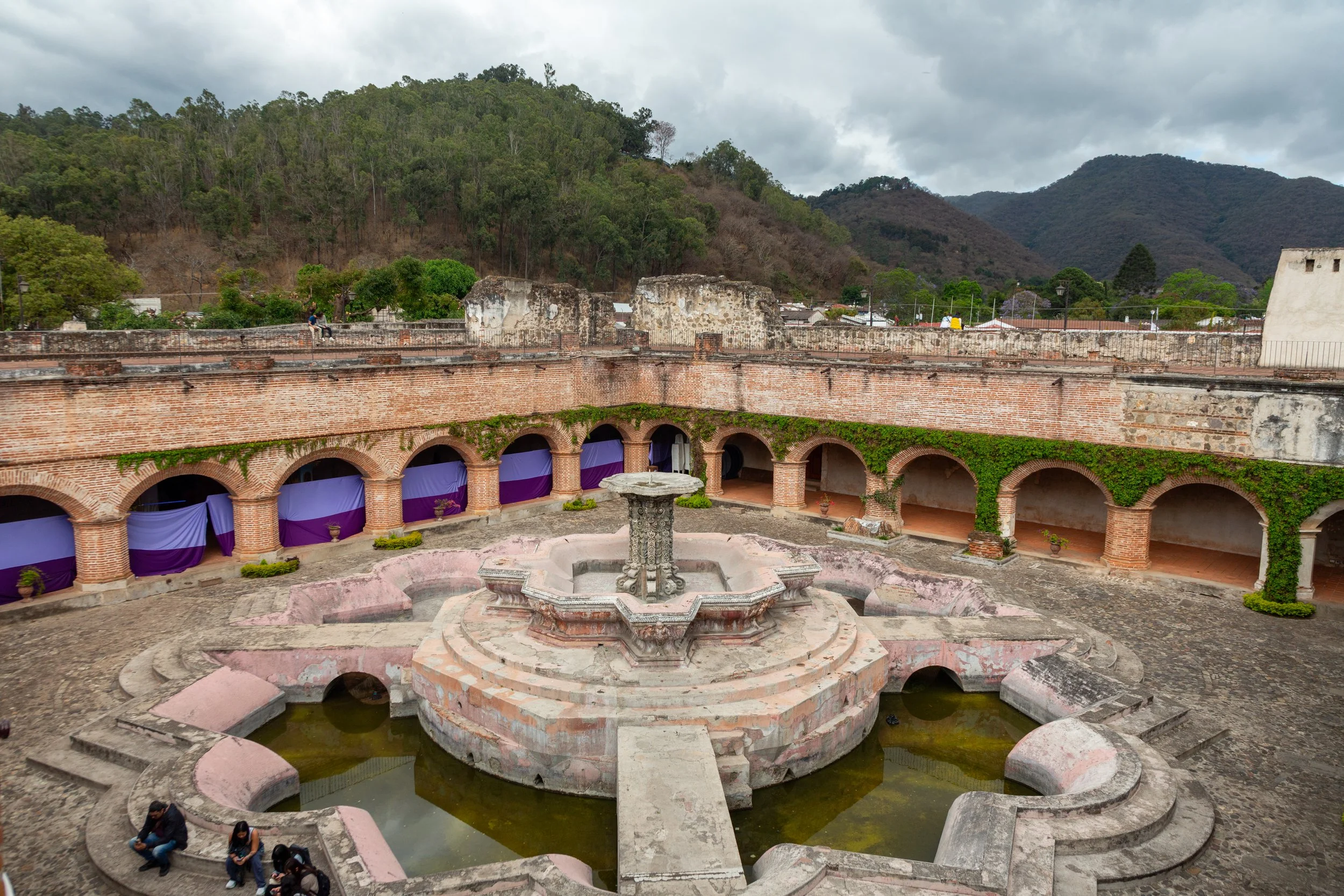  Large colonial Fountain of los Pescados in interior courtyard of the Iglesia de La Merced  