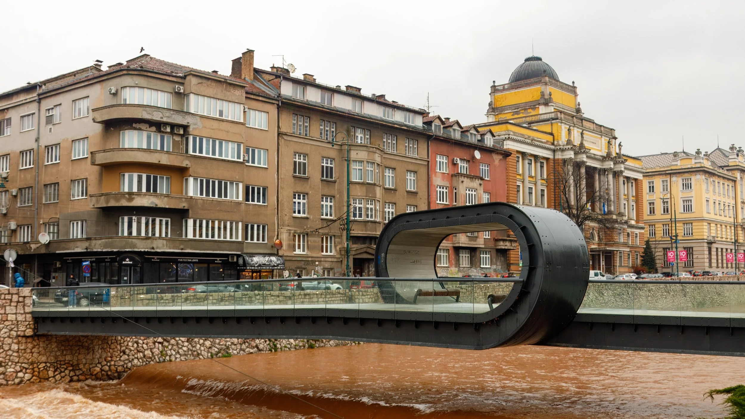  Festina Lente pedestrian bridge, spanning the Miljacka River near our hotel 