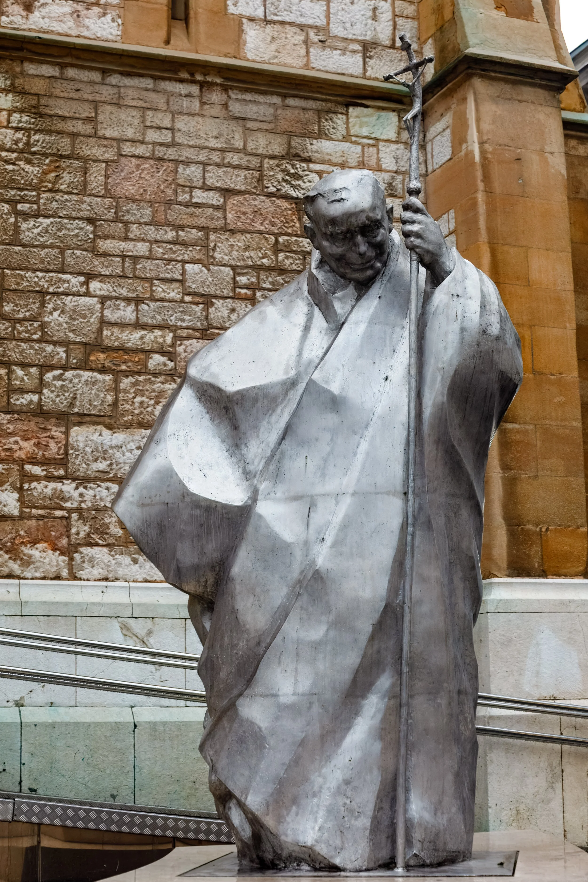  3m-tall aluminum sculpture honouring Pope John Paul II, in front of the Sacred Heart Cathedral 