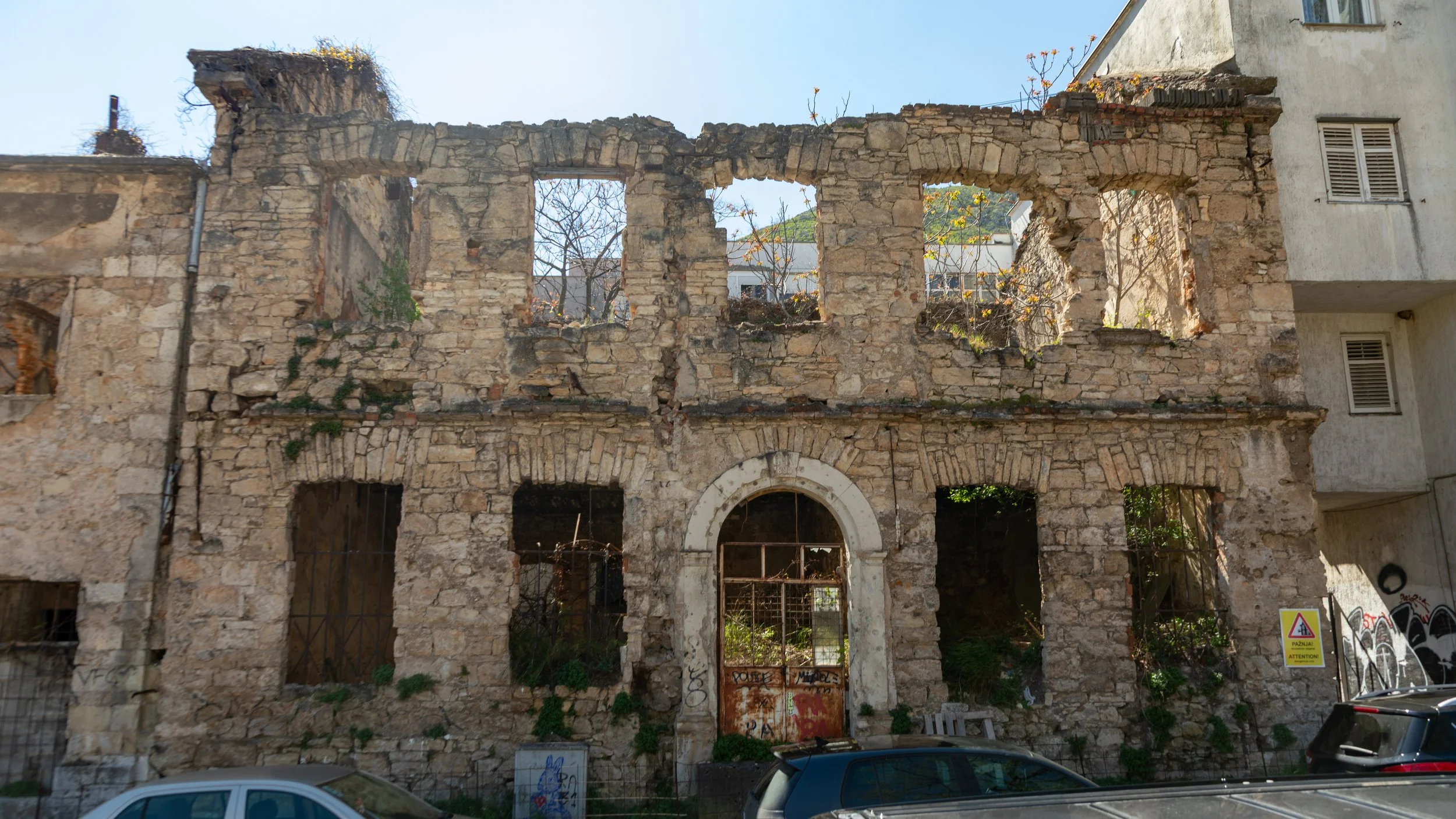  Remnant of the Bosnian War, which heavily affected Mostar, left standing as a reminder of the conflict 