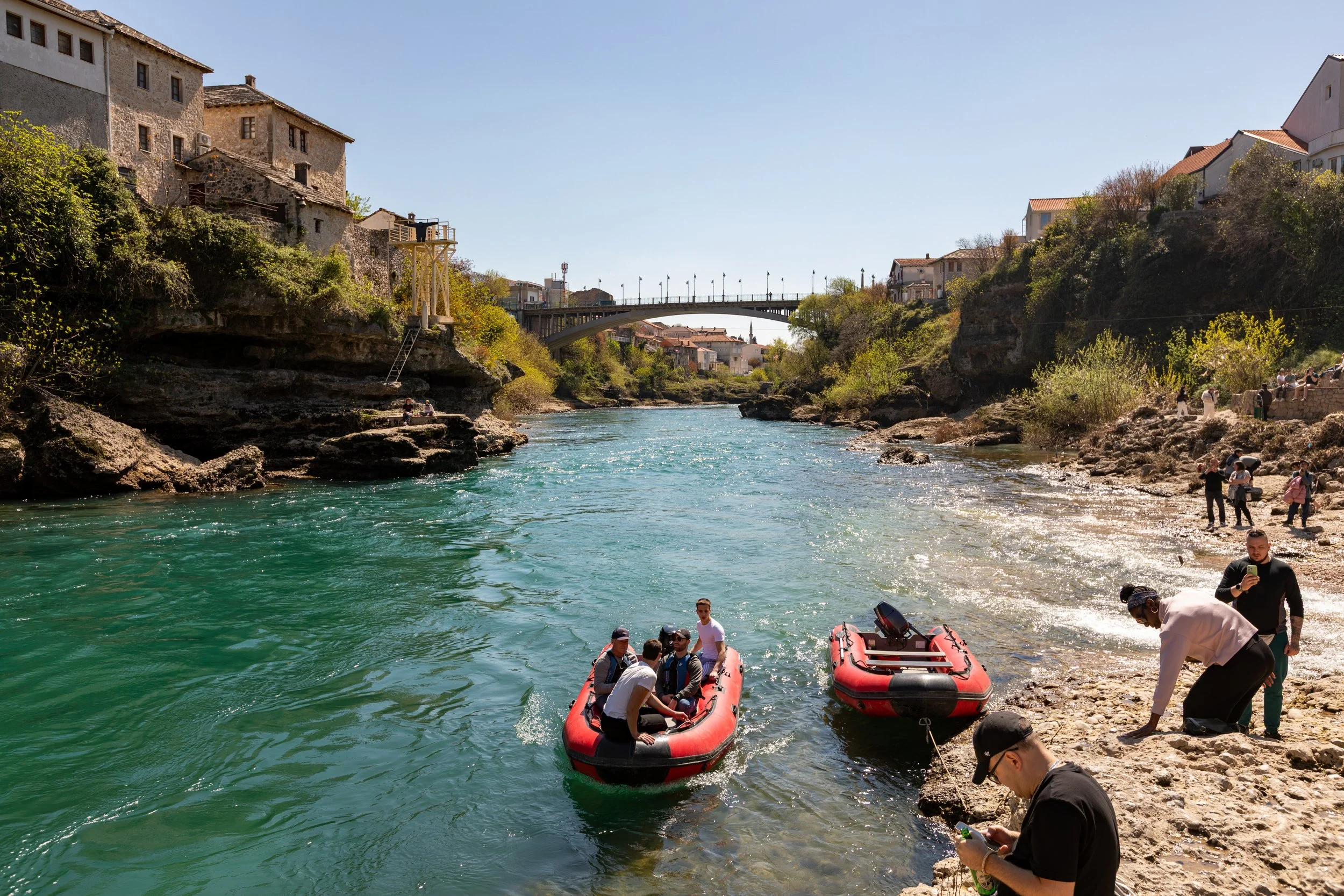  From below Stari Most, tour boats make trips under the famous bridge that stood for 400 years before being shelled into collapse in November 1993 