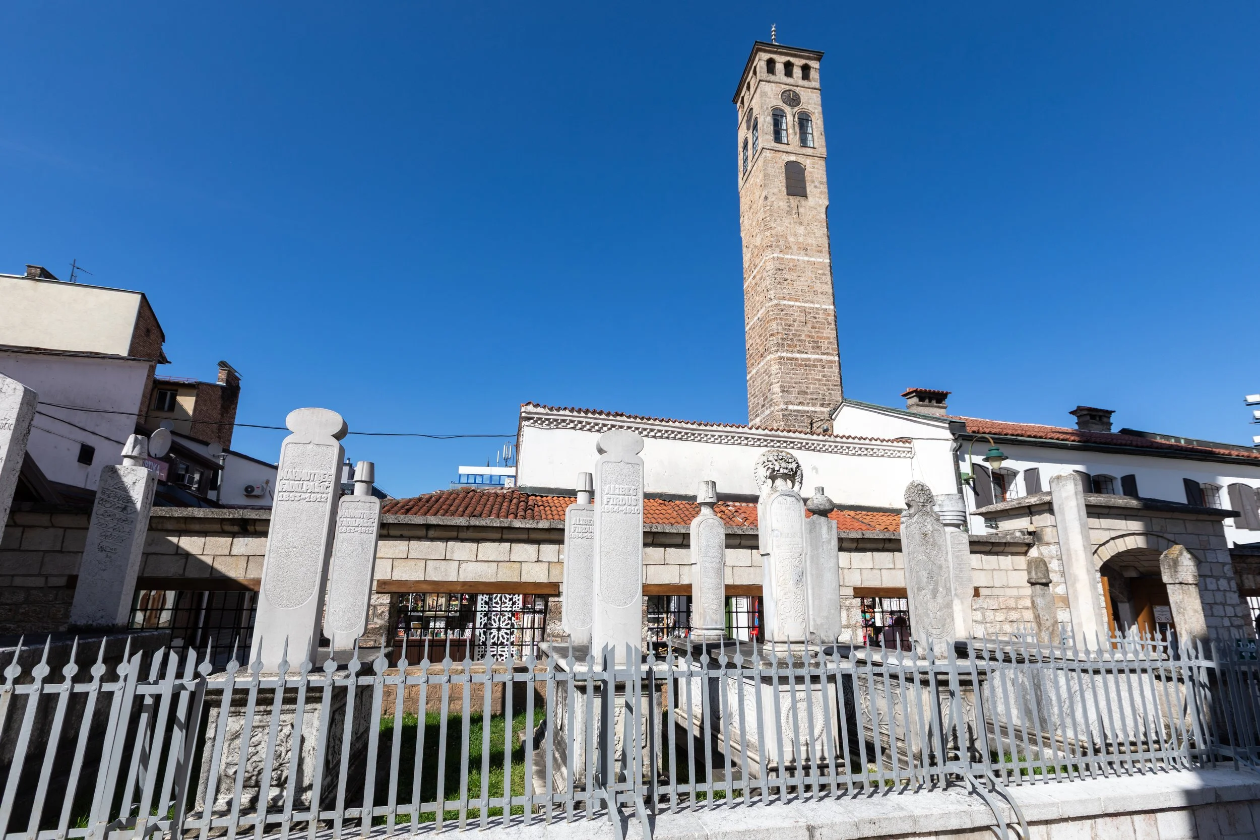  The 17th century Sarajevo Clock Tower (Sahat-kula) towers over a local cemetery  