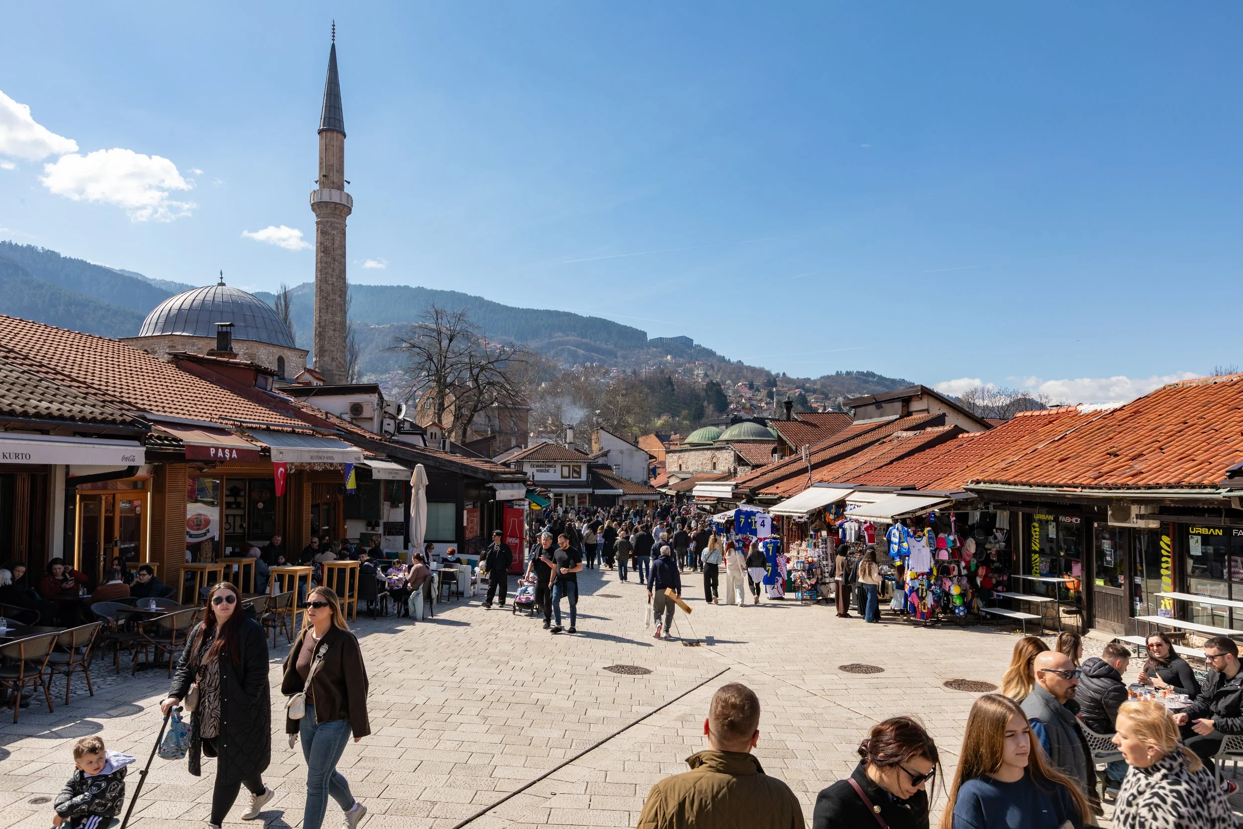  Baščaršija Square (aka Pigeon Square), the historic old bazaar and cultural center of Sarajevo with the Ottoman influences 