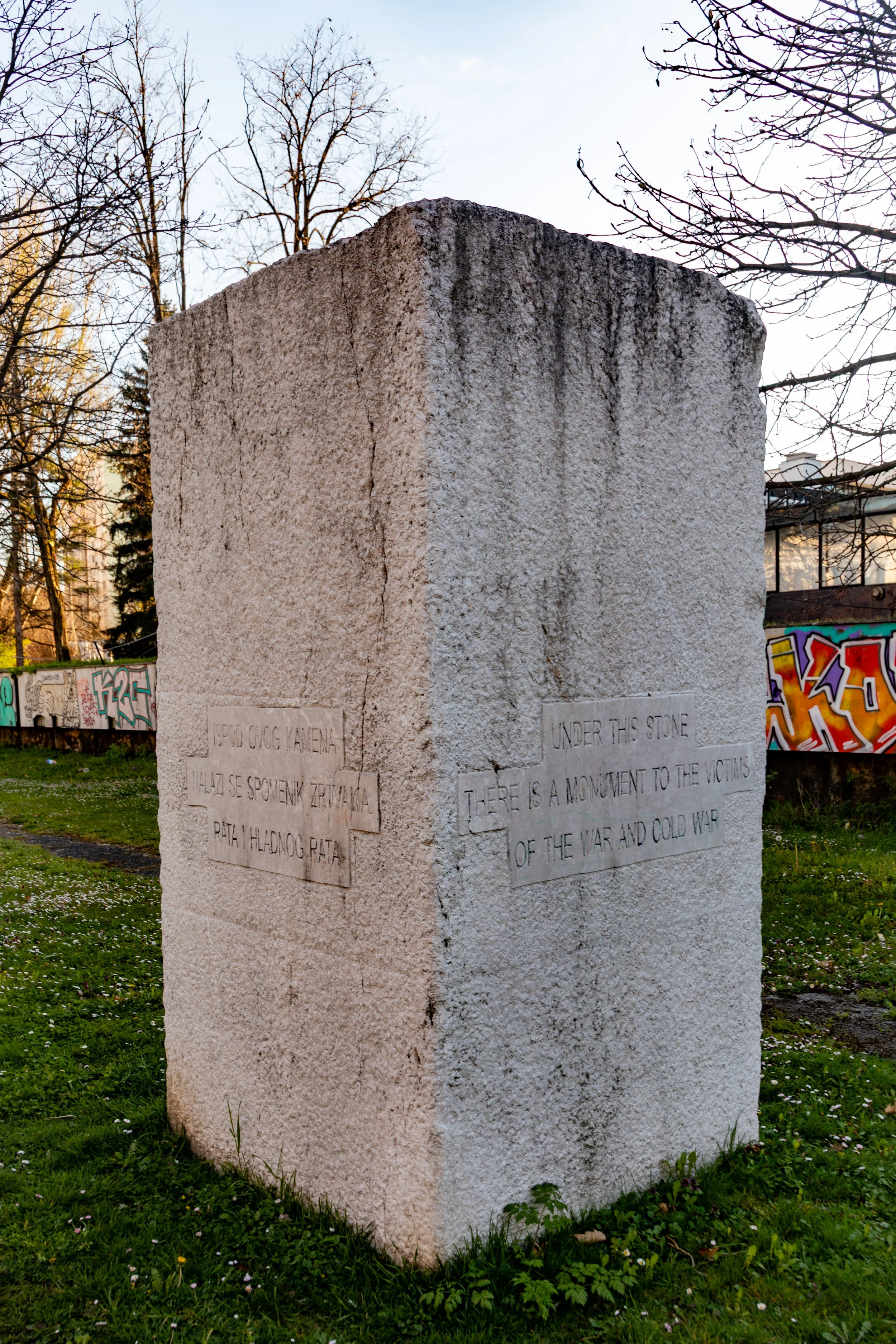  With more dry humor this stone reads “Under this stone there is a monument to the victims of the war and cold war” 