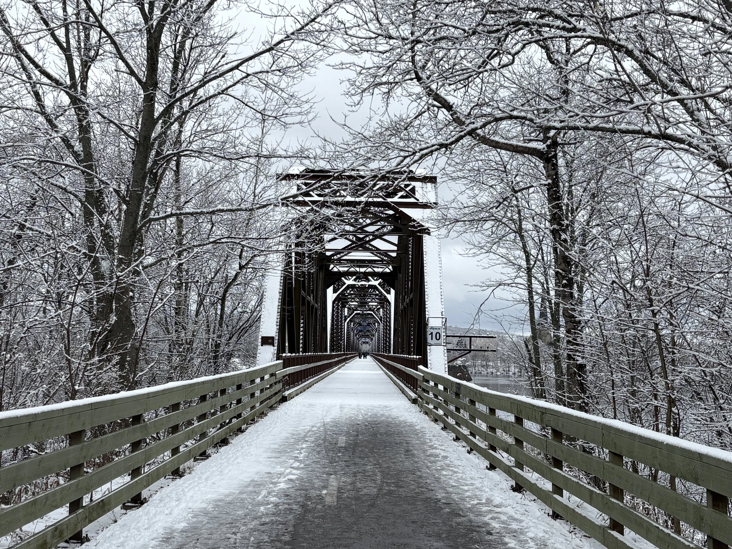  The old railway bridge (Bill Thorpe Walking Bridge) connects my parents building over the St John River to downtown Fredericton 