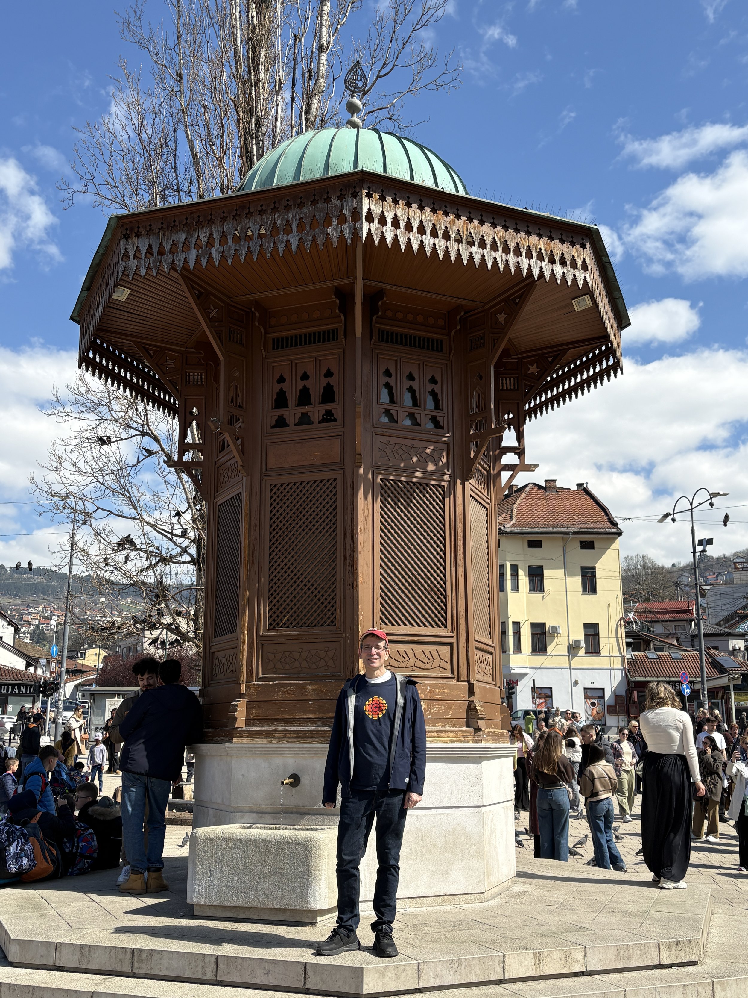  Standing in front of the squares’ centrepiece (Sebilj) fountain 