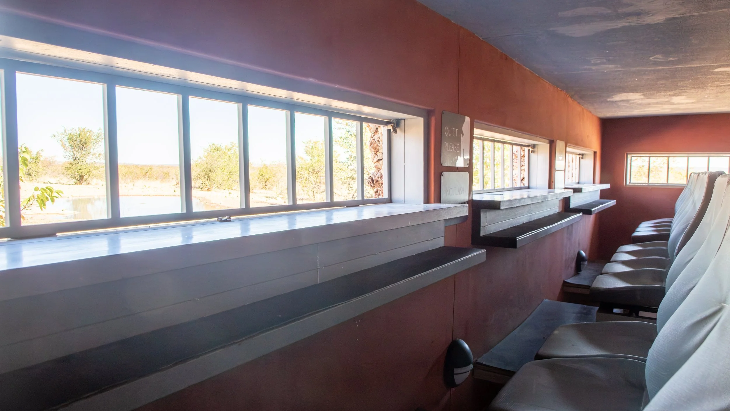  The lodge has a viewing hide, set up for comfortable viewing of the waterhole visitors.  It was empty during the middle of the day, now but would become quite busy when the rhinos visit in the evening 
