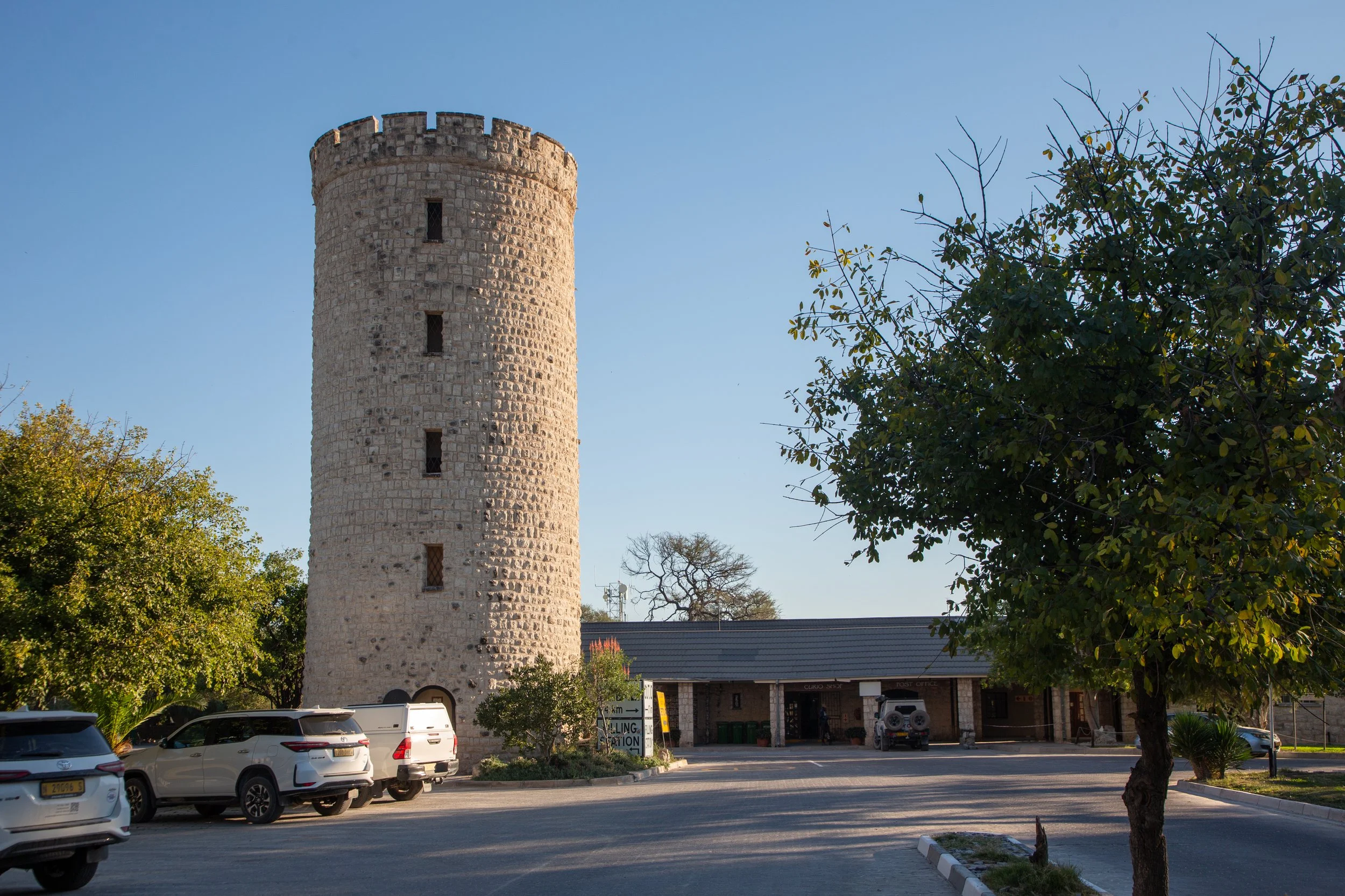  Stone watchtower at the Okaukuejo Rest Camp, a great place to stay directly in the park, but not quite as comfortable as our nearby lodge  