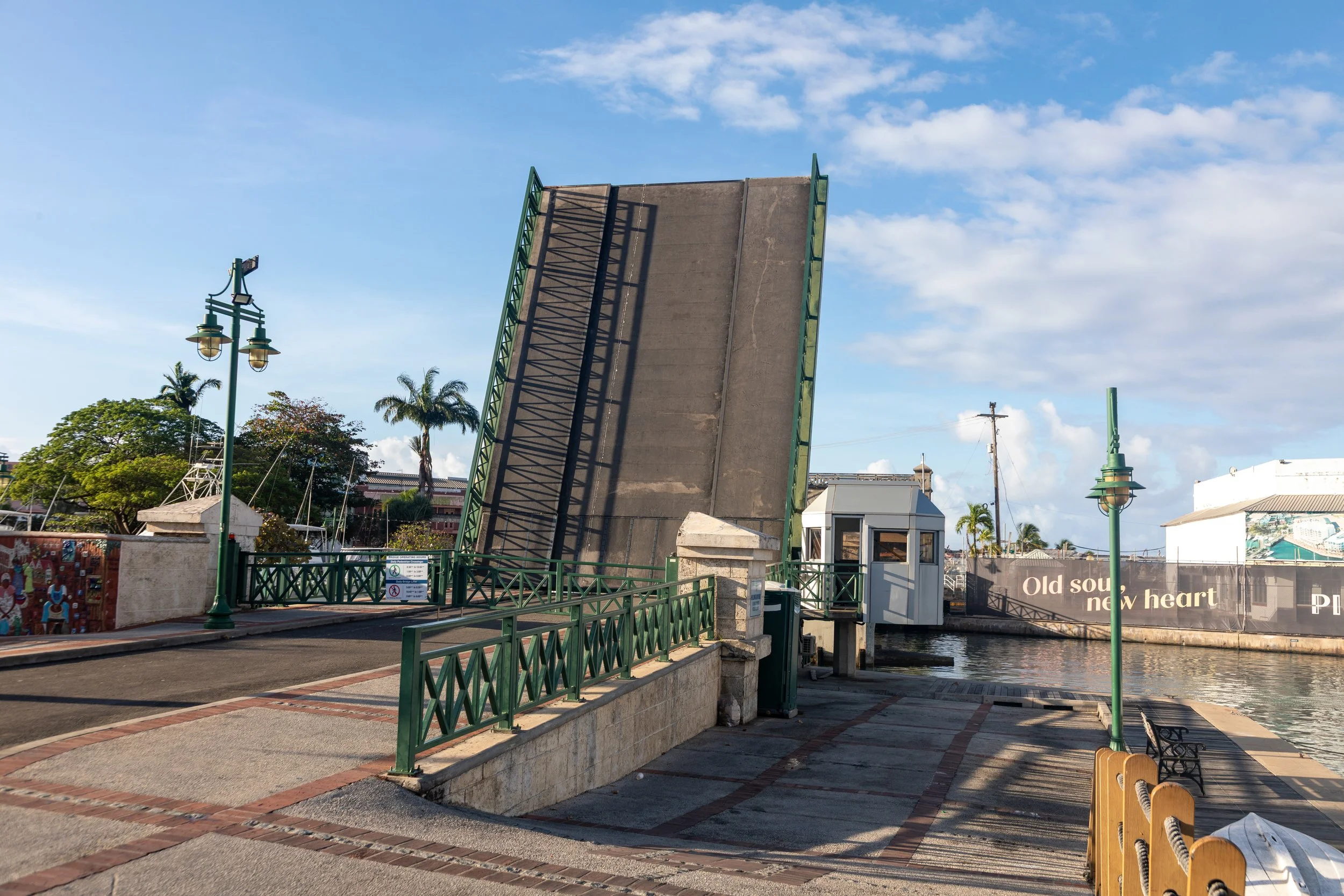  Chamberlain Lift Bridge leads into Bridgetown and stays open on a fixed schedule to allow the ships to go out to sea in the morning 