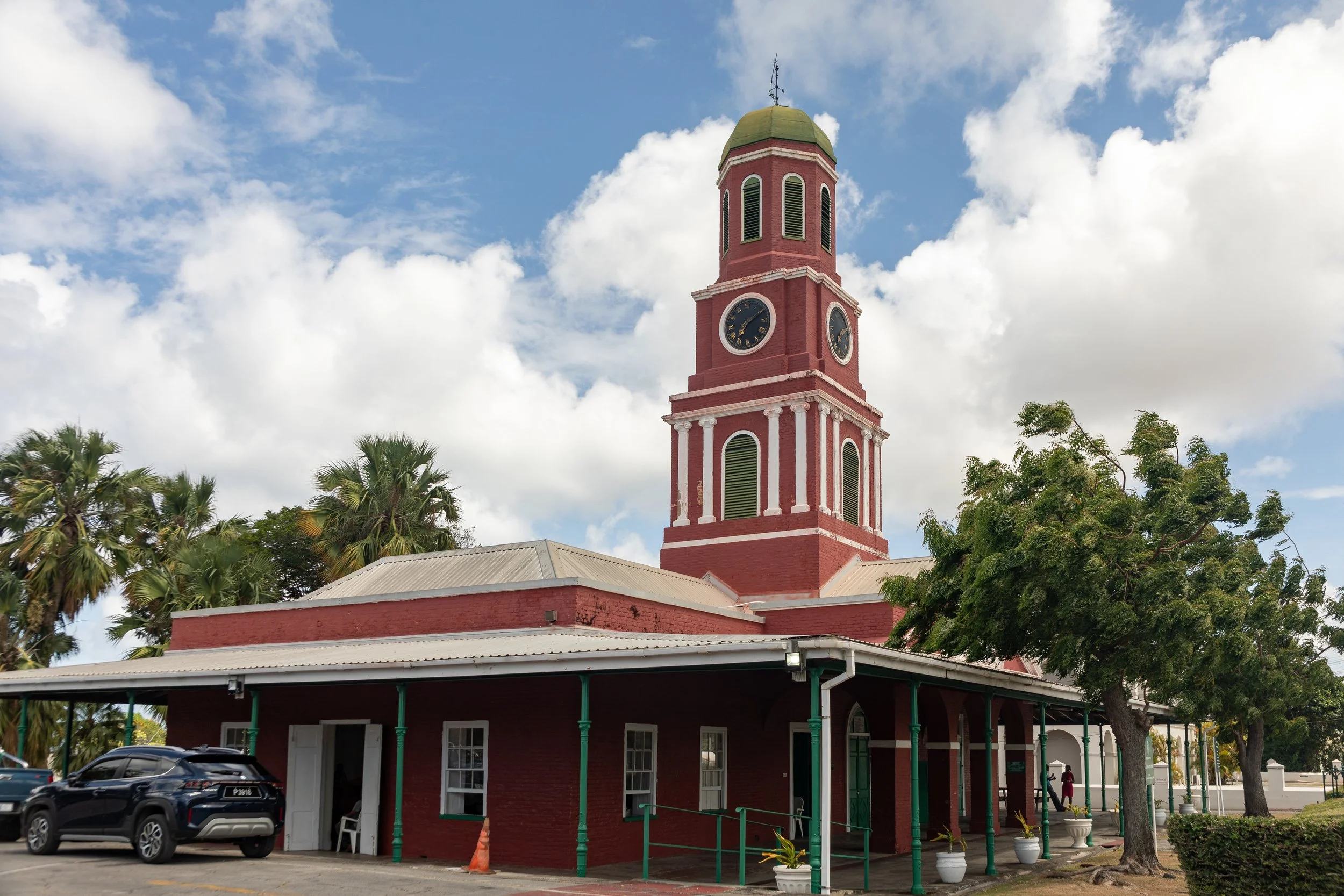  Prominent red building with the white trim is the historic Main Guardroom and clock tower, built in 1803 for British forces in the garrison 