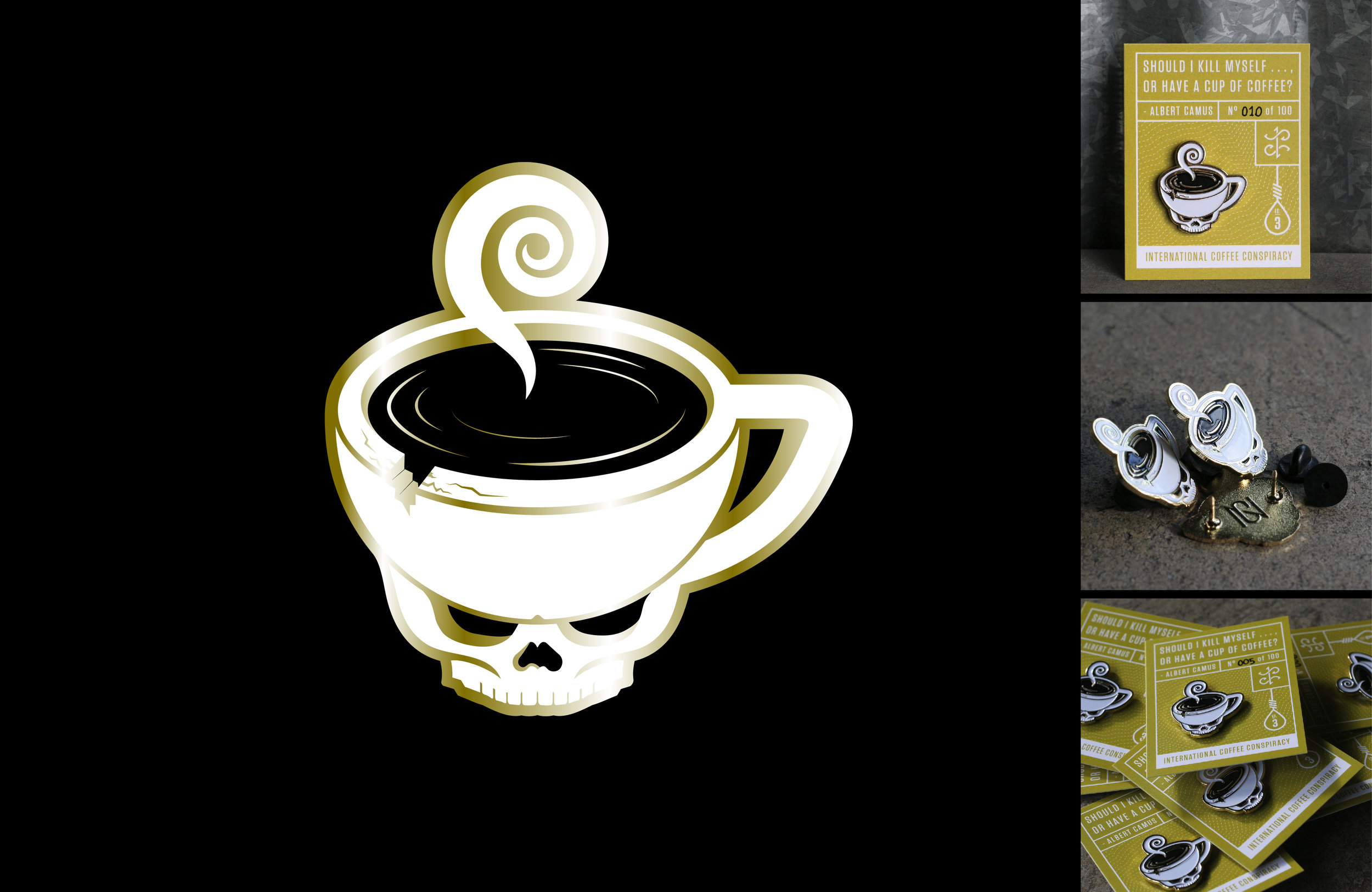 Enamel pin design and production. "Death or Coffee" pin realized in three editions.