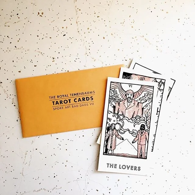 Our first tarot set, created in 2016 for @spoke_art&rsquo;s Bad Dads VII. Originally screenprinted and with a hand block-printed stamp on the back, this set led to many more as time went on. The current edition is risograph printed, but no less speci