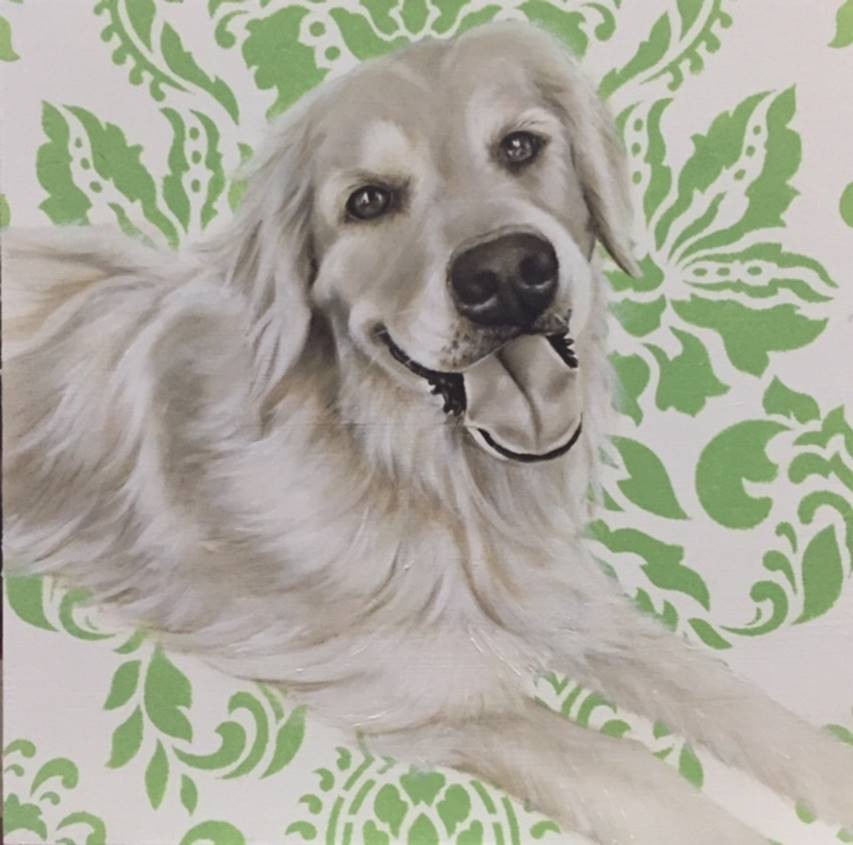 Jhina Alvarado, Izzy, 12”x12”, oil and encaustic on panel, courtesy of ArtHaus
