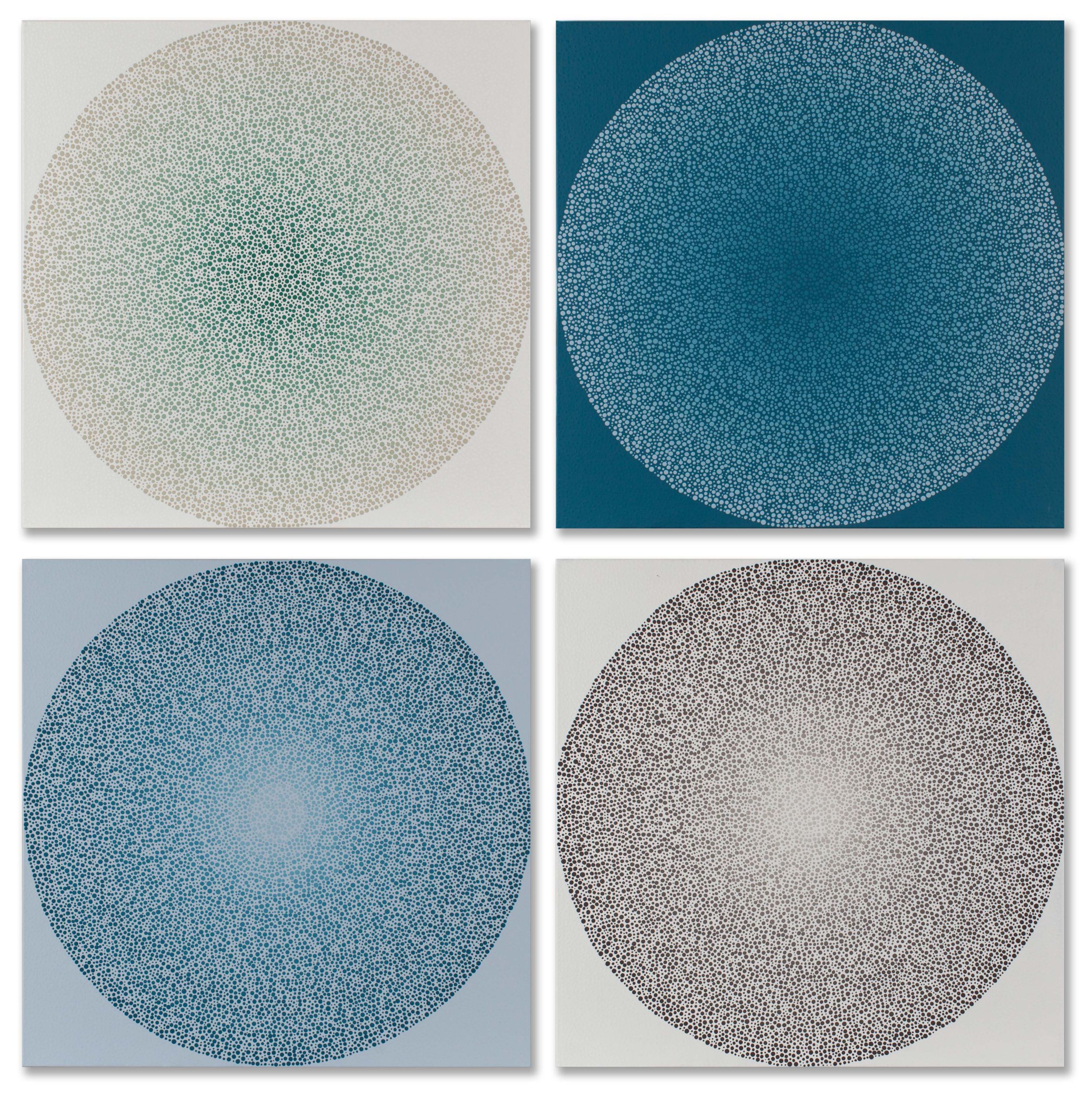 AJ Oishi, Layers of Self Quadriptych , 60" x 60", acrylic on canvas, courtesy of Simon Breitbard Fine Arts 