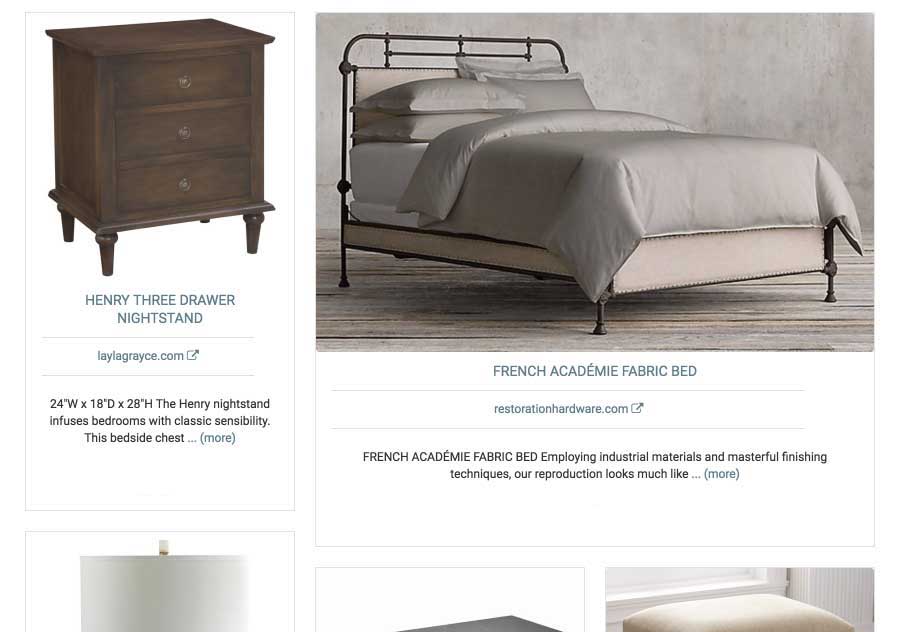 Ashley's detailed shopping list with images and links to each item