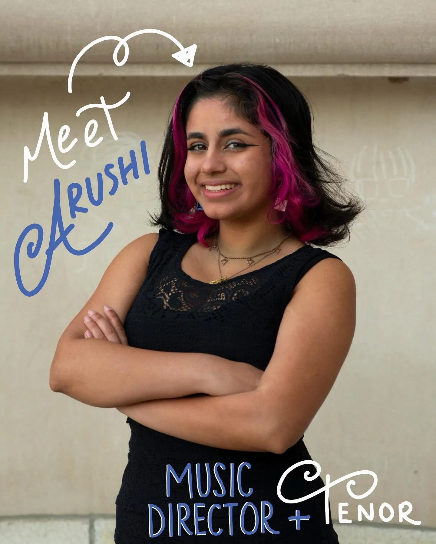 Meet Arushi, one of our Music Directors! ✨💙 Currently a Music &amp; Technology major in the College of Fine Arts Class of &lsquo;28, Arushi brings boundless energy and talent to our group. Fun fact: she recently discovered that a mountain chicken is